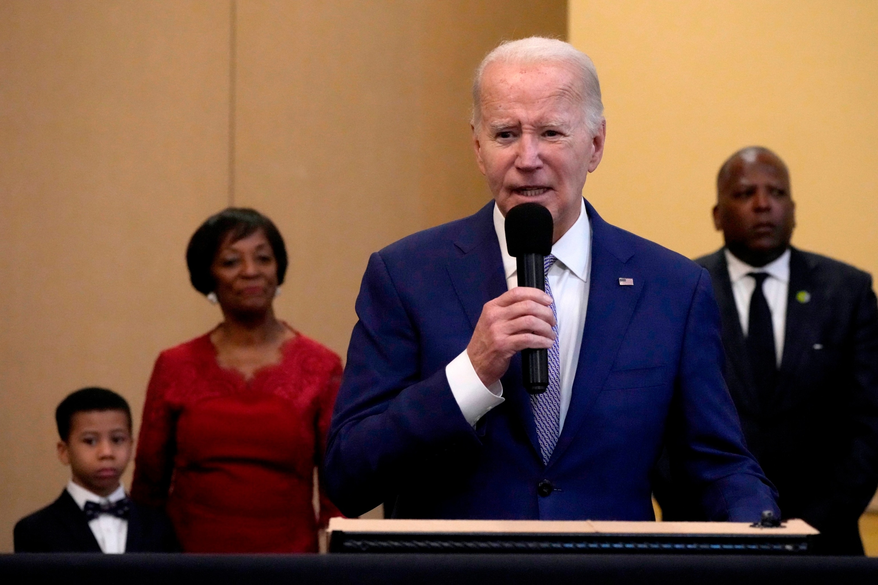 PHOTO: President Biden speaks at the "Sunday Lunch" event at the Brookland Baptist Banquet Center, part of the Brookland Baptist Church, in West Columbia, S.C., Jan. 28, 2024.