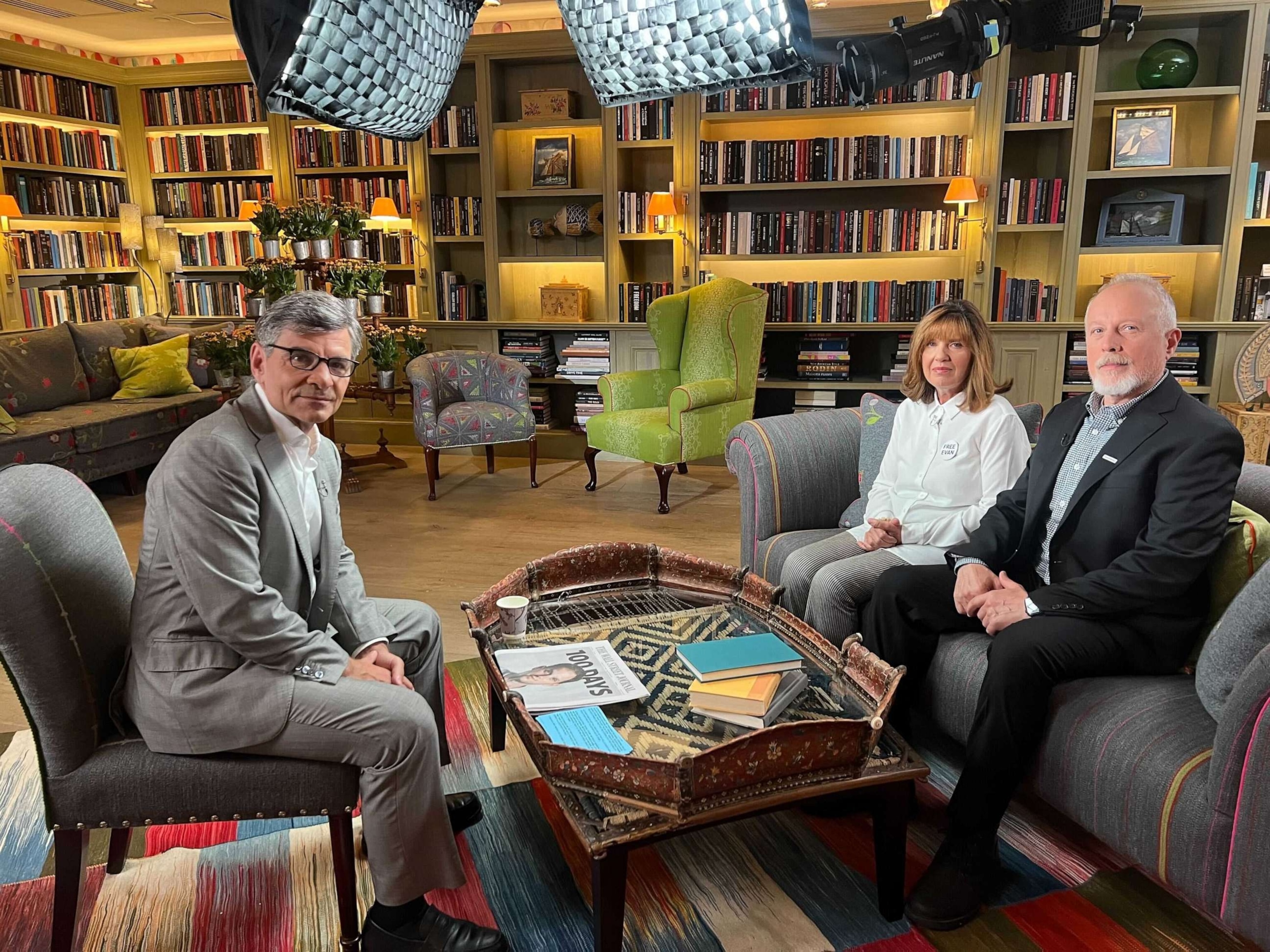 PHOTO: George Stephanopoulos interviews Ella Milman and Mikhail Gershkovich, parents of Wall Street Journal journalist Evan Gershkovich.