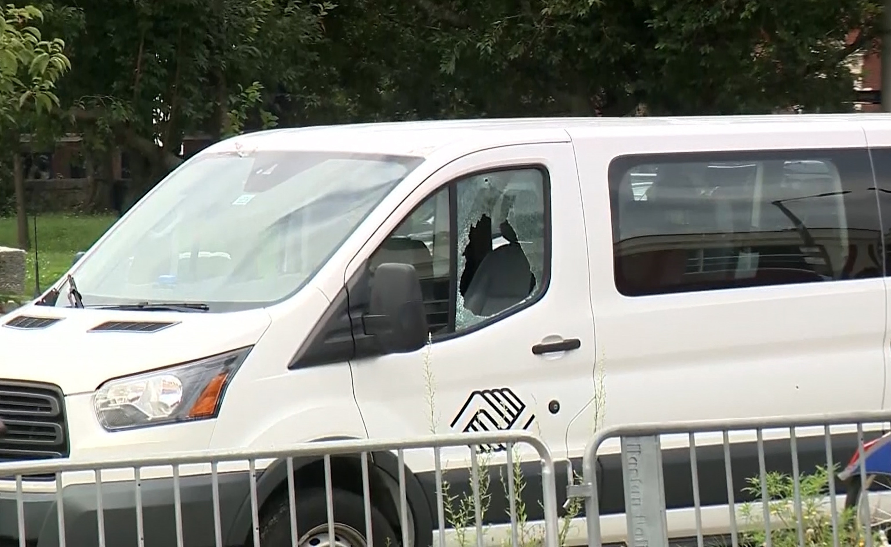 PHOTO: A window of a vehicle was damaged during a shooting at the J'ouvert parade in Boston, on Aug. 26, 2023.