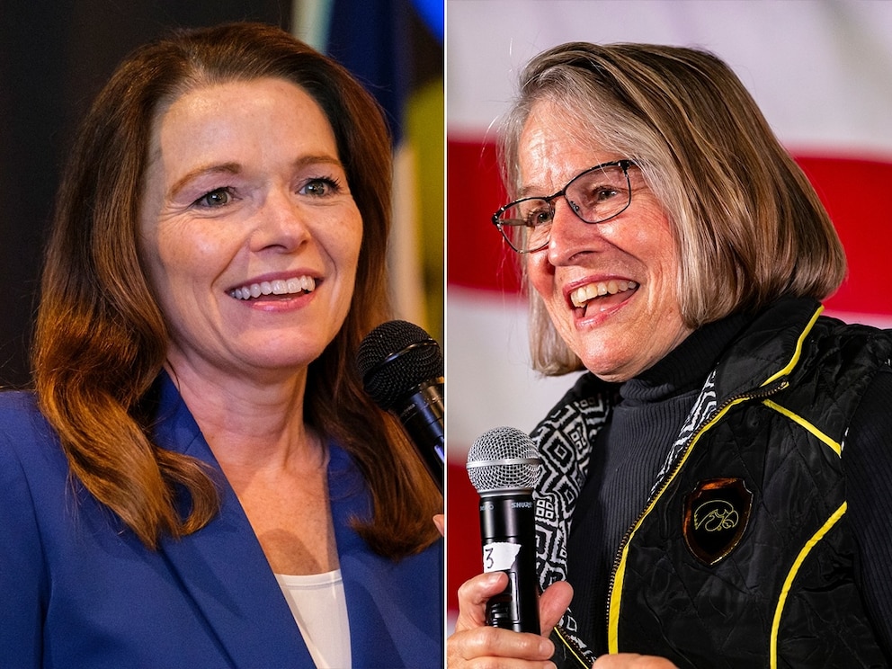 PHOTO: Democratic nominee for Iowa's 1st congressional district Christina Bohannan speaks to supporters in Iowa City, Iowa, Nov. 5, 2024. Rep. Mariannette Miller-Meeks speaks during her Triple M Tailgate fundraiser in Iowa City, Iowa, Oct. 24, 2025.