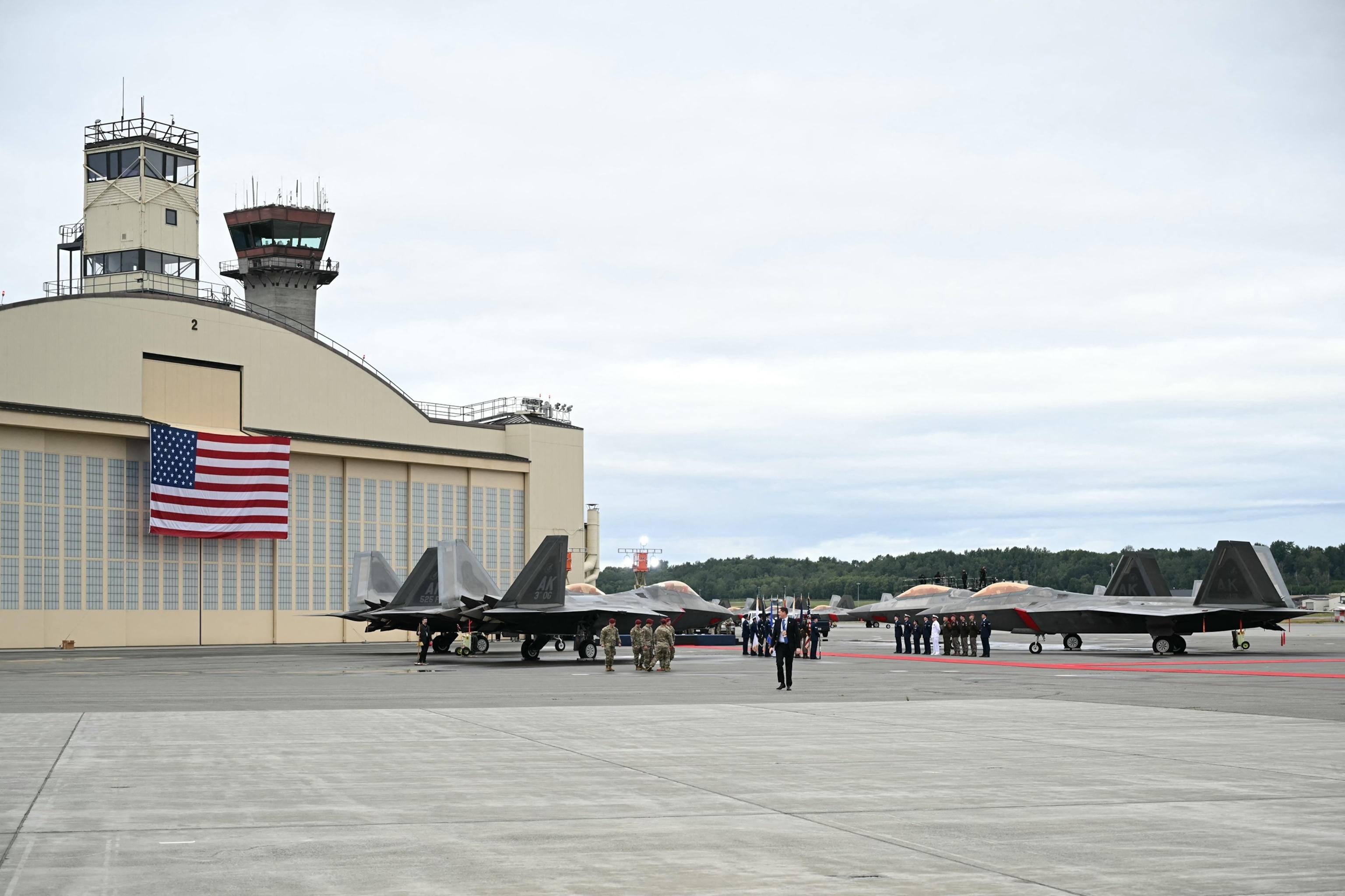 PHOTO: F-22 fighter jets are seen on the tarmac at Joint Base Elmendorf-Richardson in Anchorage, Alaska, on August 15, 2025, ahead of the arrival of the US and Russian presidents. 