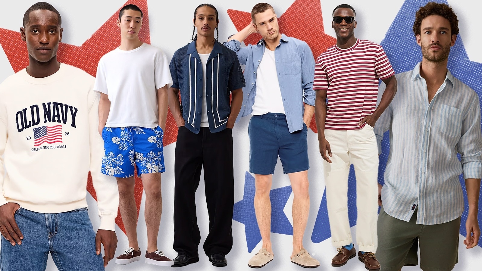 Men’s red, white and blue apparel