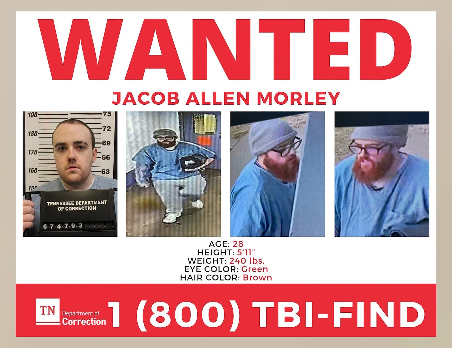 The Tennessee Department of Correction released information on Jacob Morley. Tennessee Department of Corrections