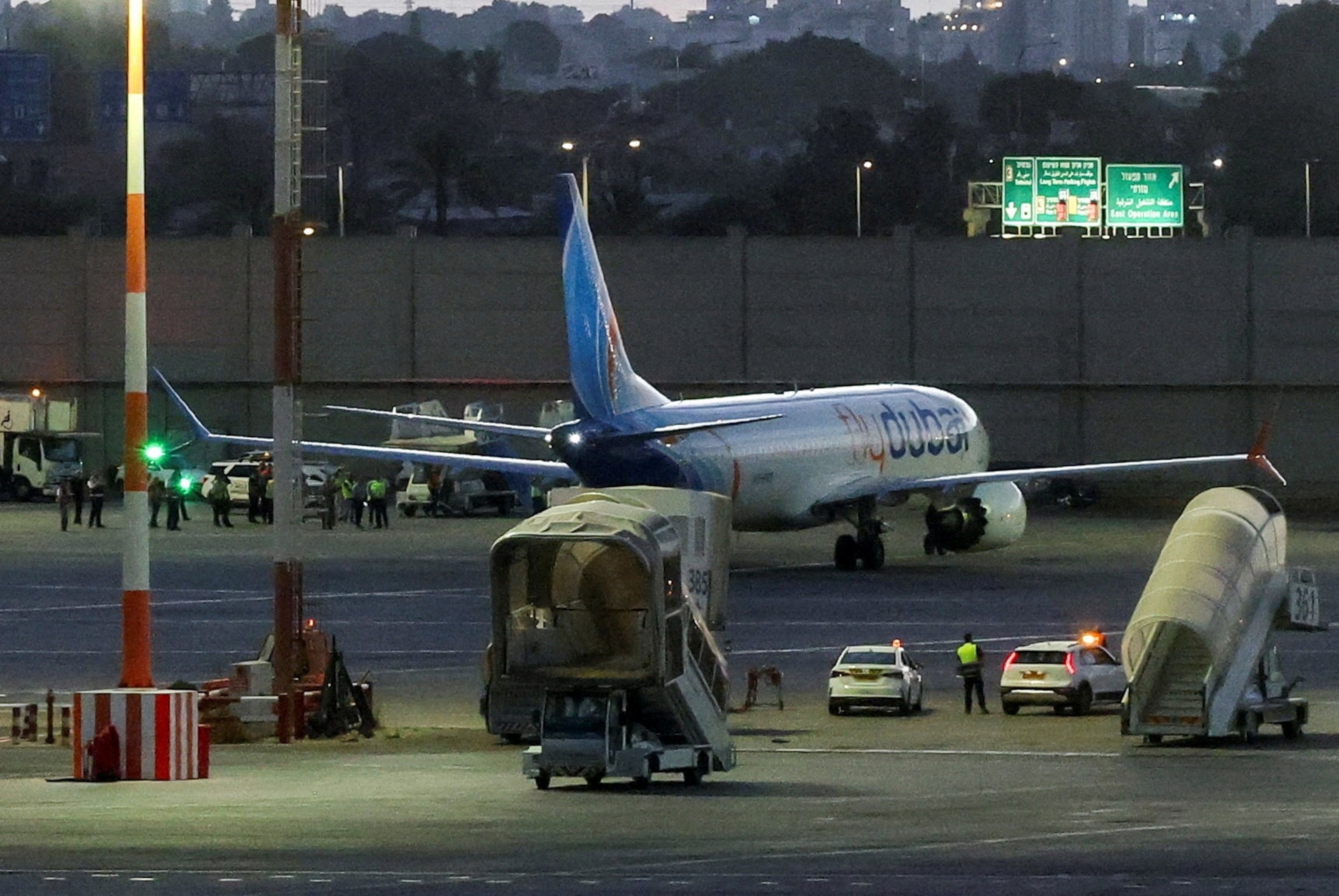 PHOTO: A plane, carrying passengers who were on the FlyDubai aircraft bound for Israel from the United Arab Emirates on the tarmac as it arrives at the Ben Gurion International Airport, in Lod, near Tel Aviv, Israel, Sept. 30, 2026. 