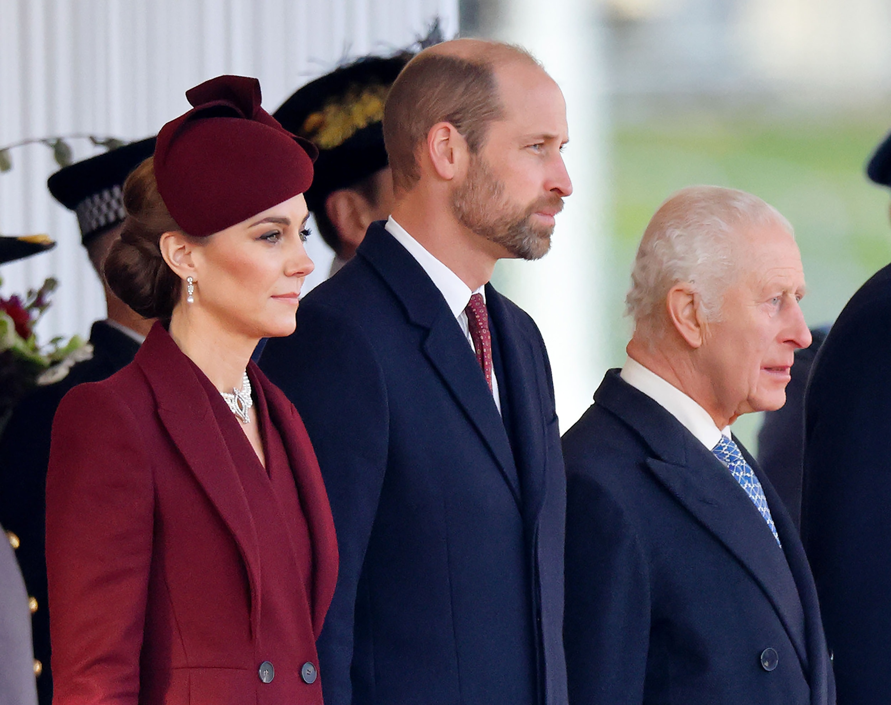 PHOTO: In this Dec. 3, 2024, file photo, Catherine, Princess of Wales, Prince William, Prince of Wales and King Charles III attend the Ceremonial Welcome for the The Amir of the State of Qatar in London.