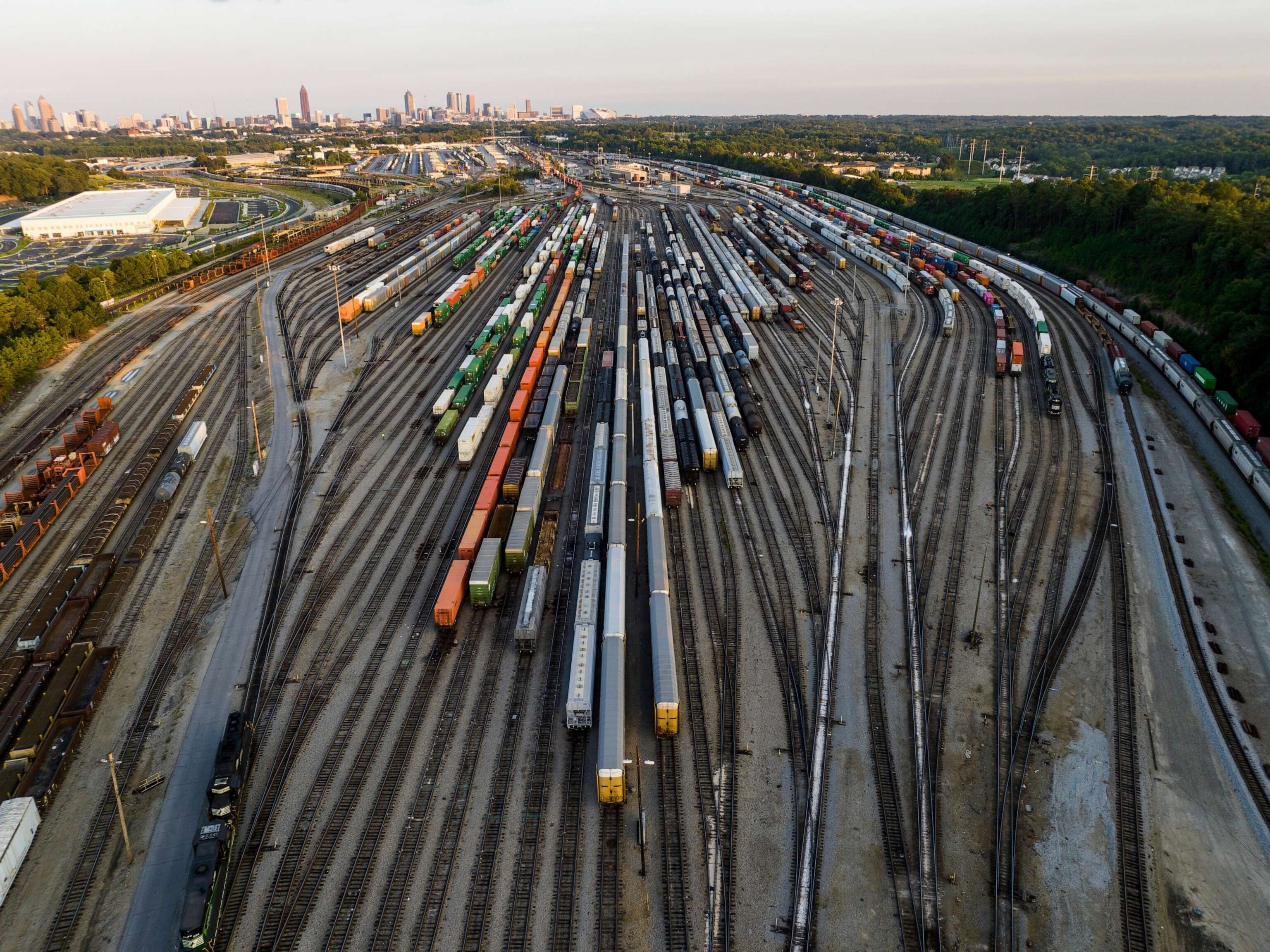 PHOTO: Freight train cars sit in a Norfolk Southern rail yard on Sept. 14, 2022, in Atlanta.