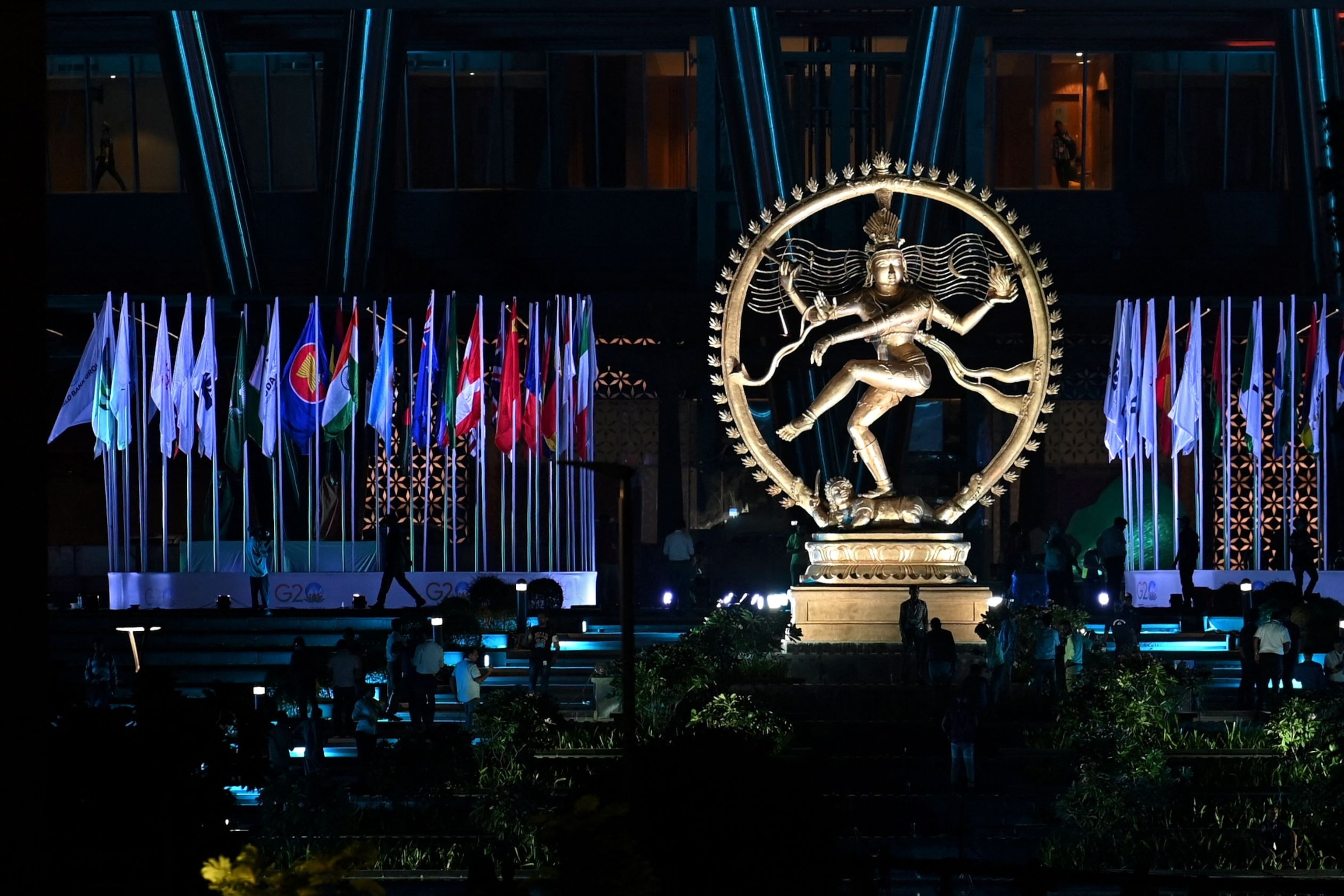 PHOTO: The 27-feet tall bronze figurine statue 'Nataraja' is installed at a G20 India summit venue, Sept. 6, 2023, in New Delhi.