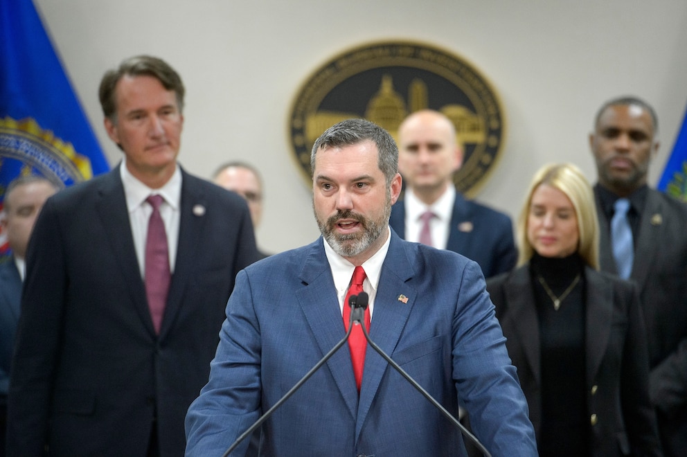 PHOTO: Erik Siebert, interim U.S. Attorney for the eastern district of Virginia, speaks during a news conference, March 27, 2025, in Manassas, Va.