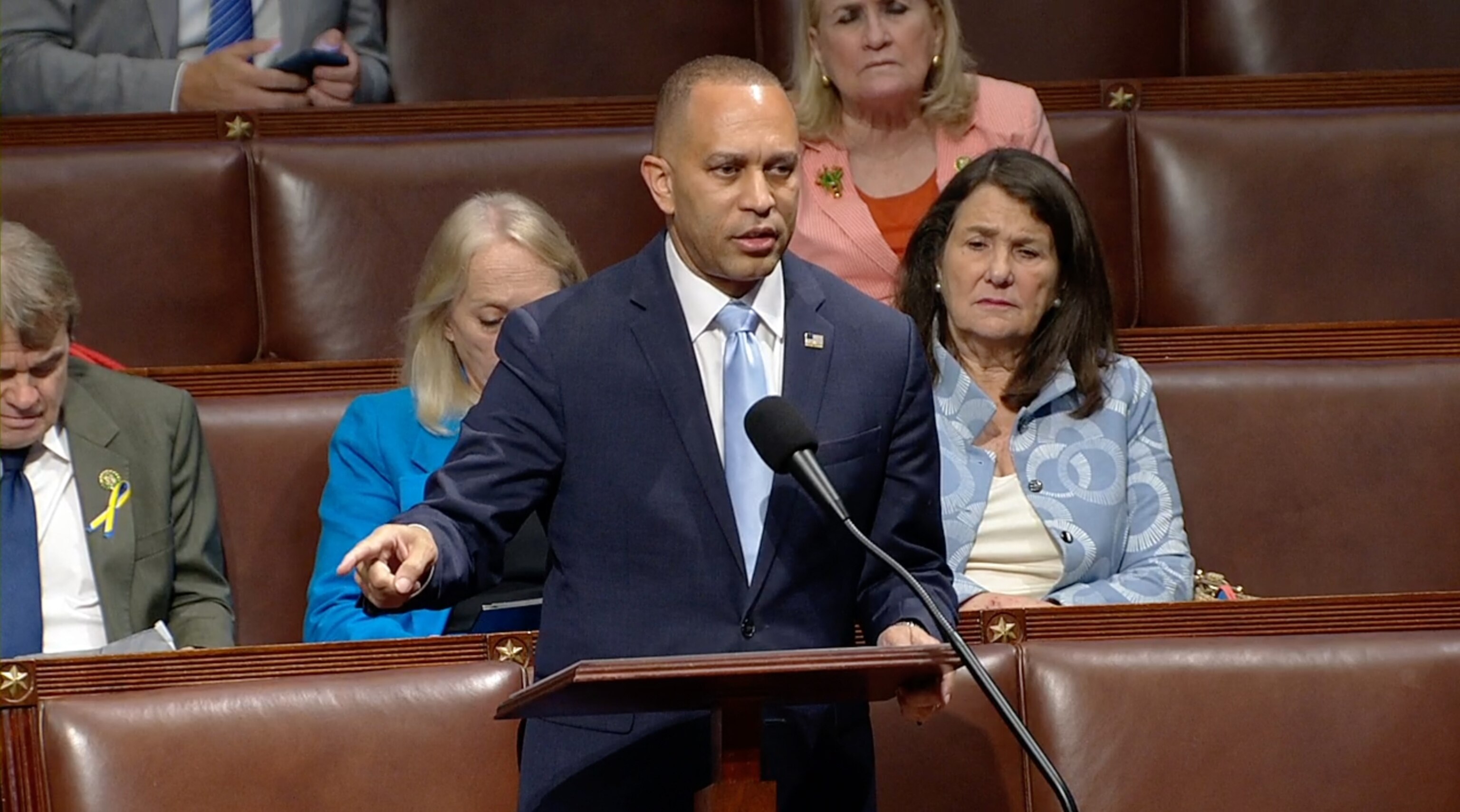 PHOTO: Rep. Hakeem Jeffries speaks on the house floor during a debate over the censure of Rep. Adam Schiff, June 21, 2023.