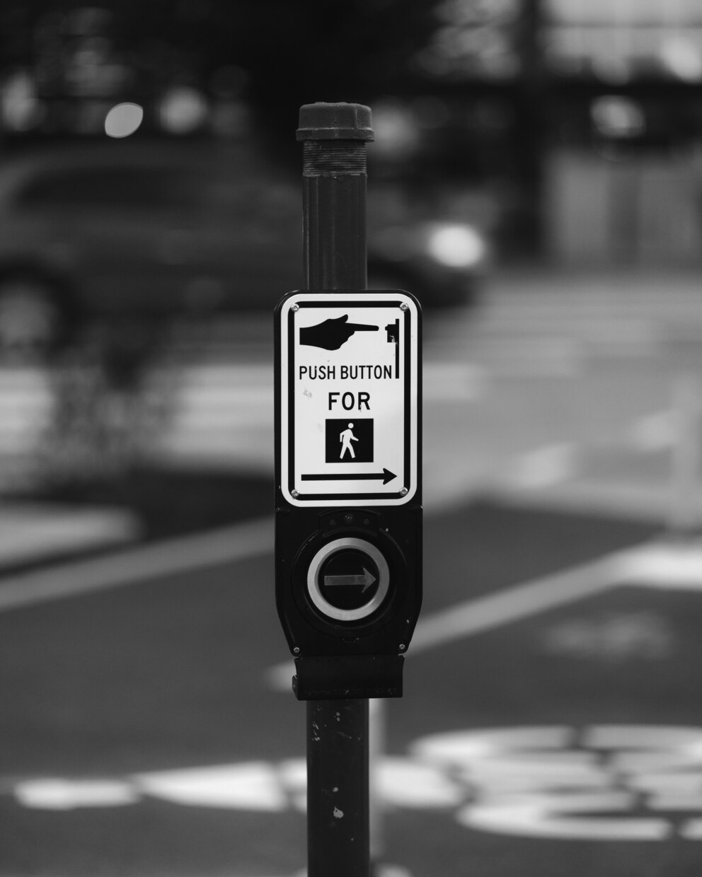 PHOTO: A lose-up of a traffic lights button in Seattle.