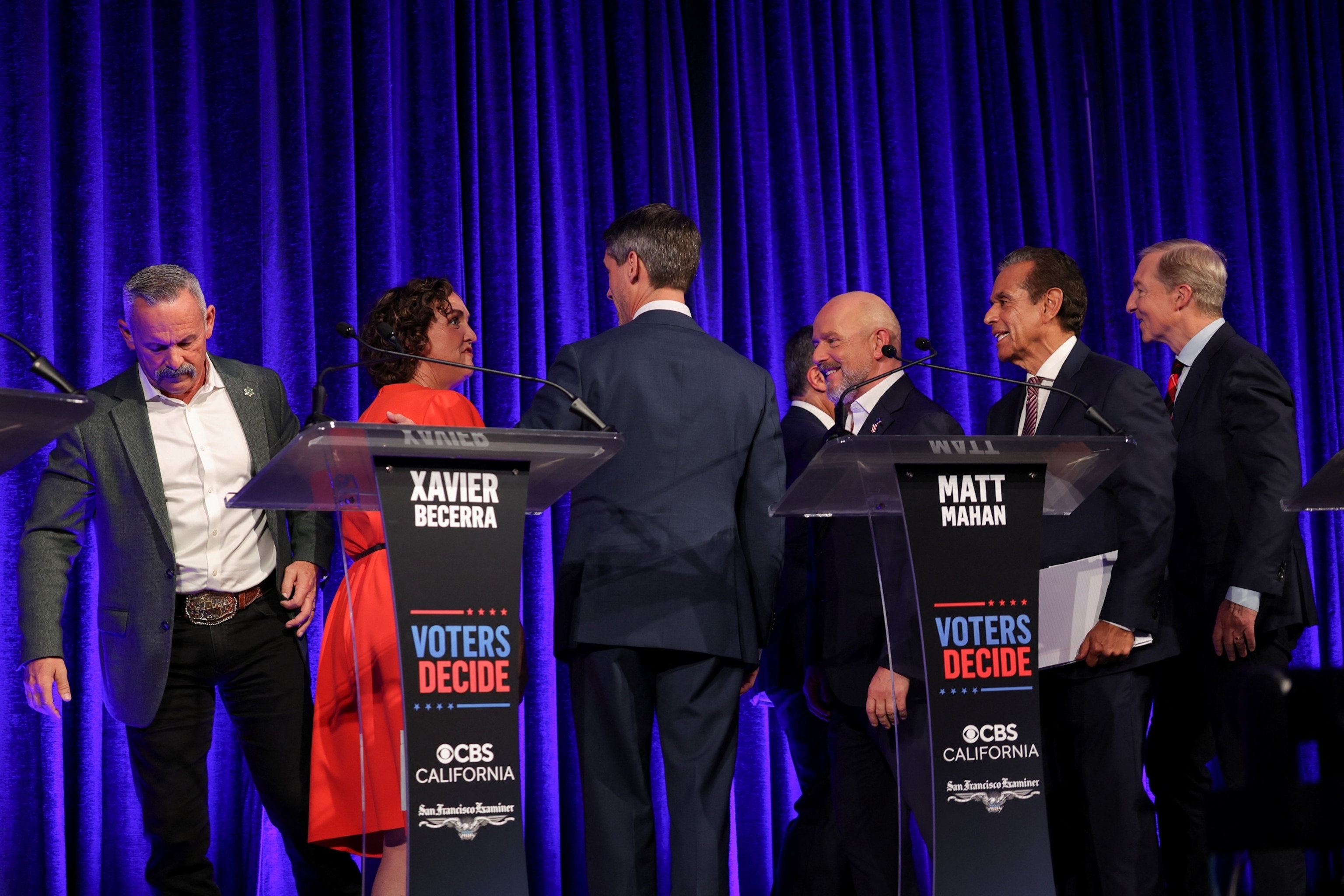 PHOTO: Debate in the race for governor of California, hosted by the San Francisco Examiner and CBS, in San Francisco