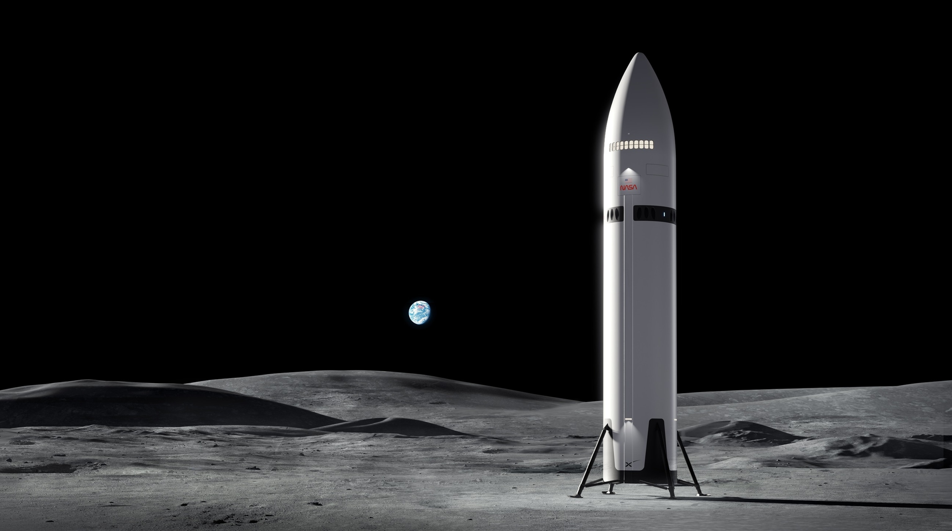 PHOTO: These artist’s concepts show SpaceX’s Starship Human Landing System (HLS) on the Moon. 