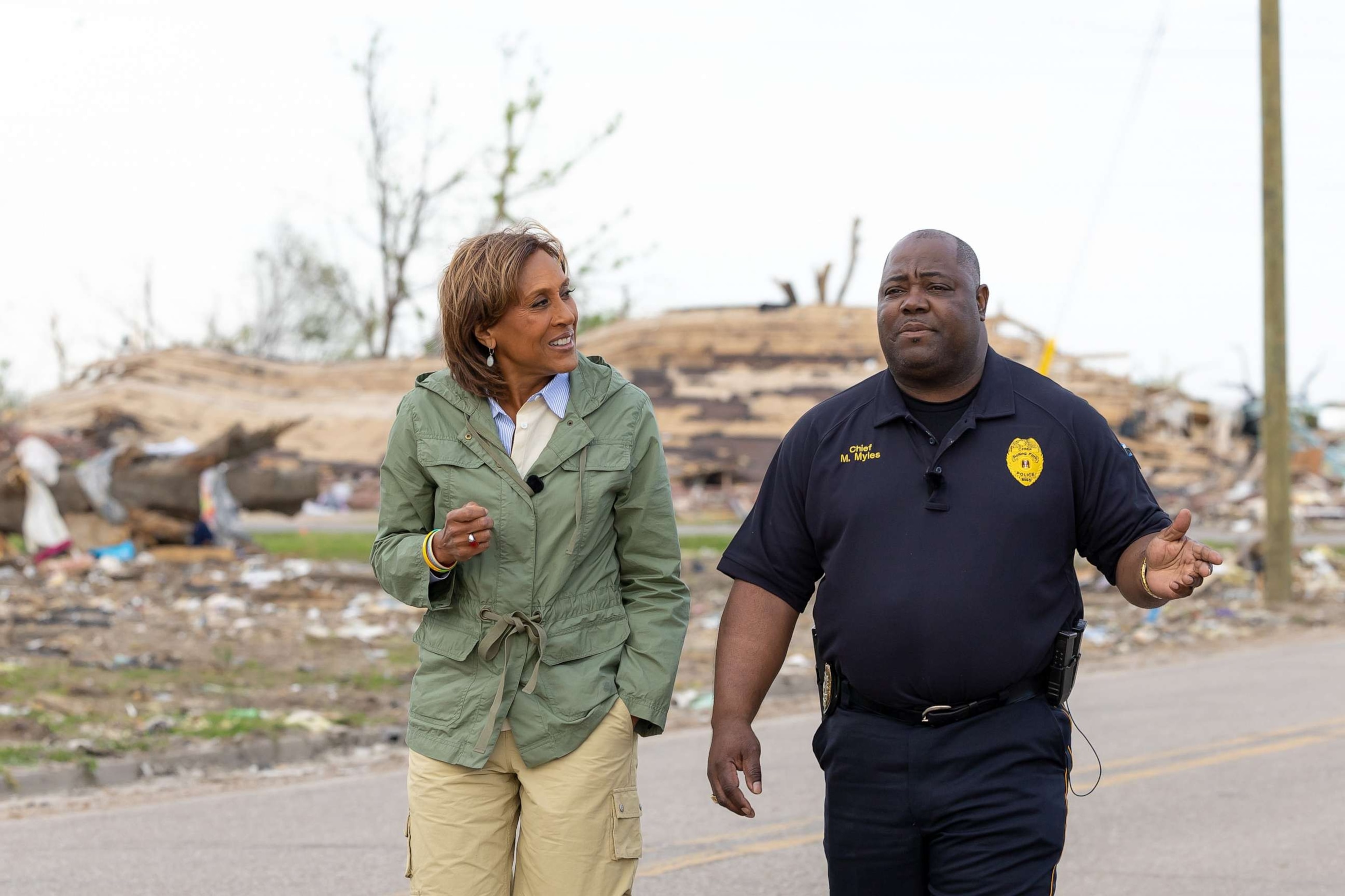 PHOTO: GOOD MORNING AMERICA - Robin Roberts reports from Rolling Fork, Mississippi. (ABC/Michael Le Brecht) ROBIN ROBERTS