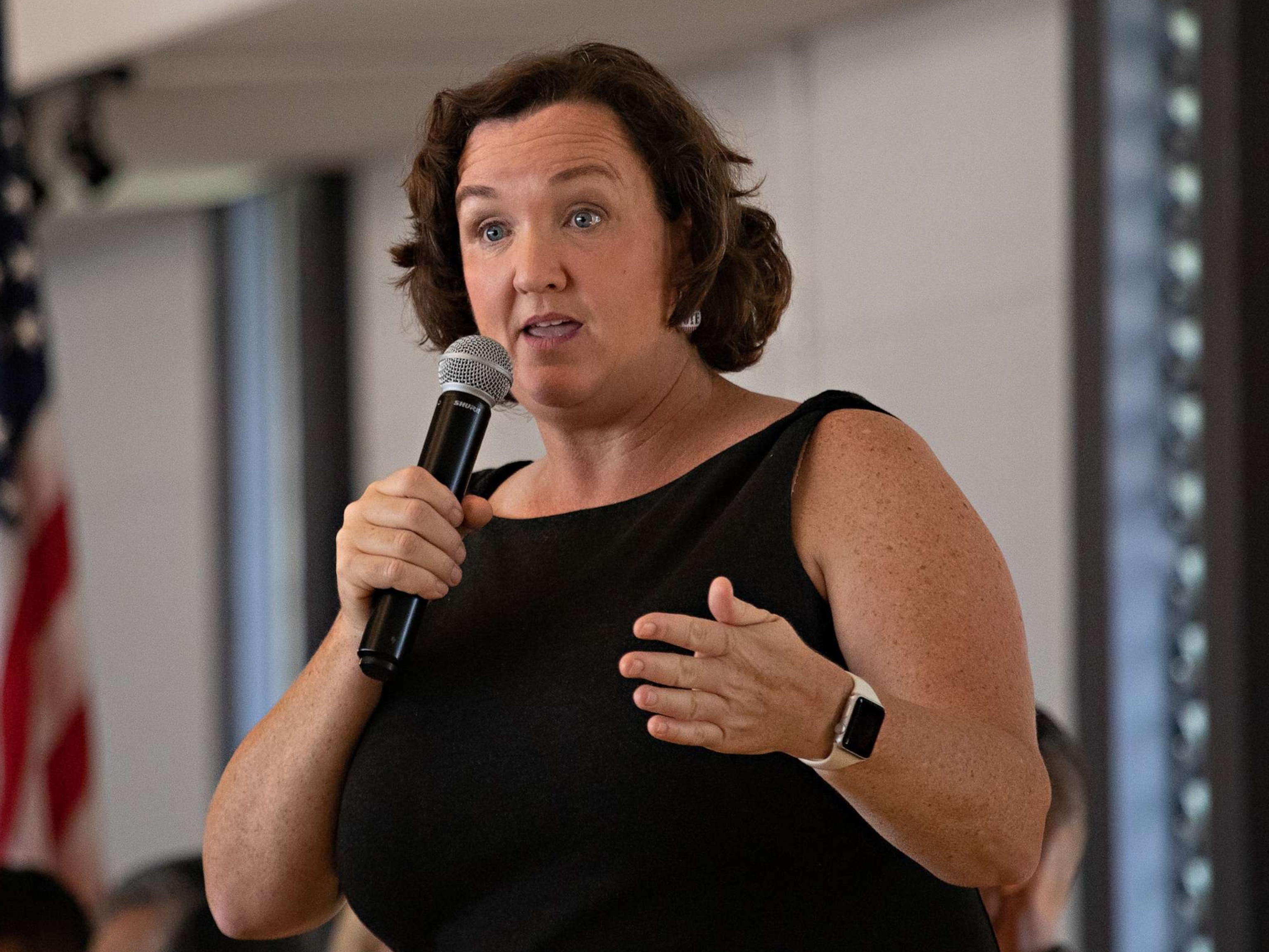 PHOTO: Rep. Katie Porter speaks during a campaign stop at the Huntington Landmark Senior Community in Huntington Beach, Calif., Oct. 17, 2022.