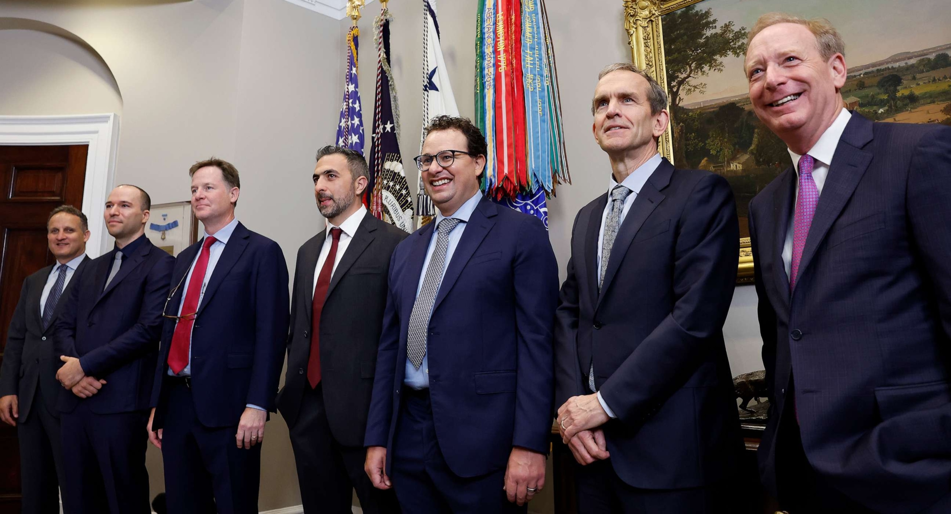 PHOTO: Tech leaders listen as President Joe Biden gives remarks on Artificial Intelligence in the Roosevelt Room at the White House on July 21, 2023.