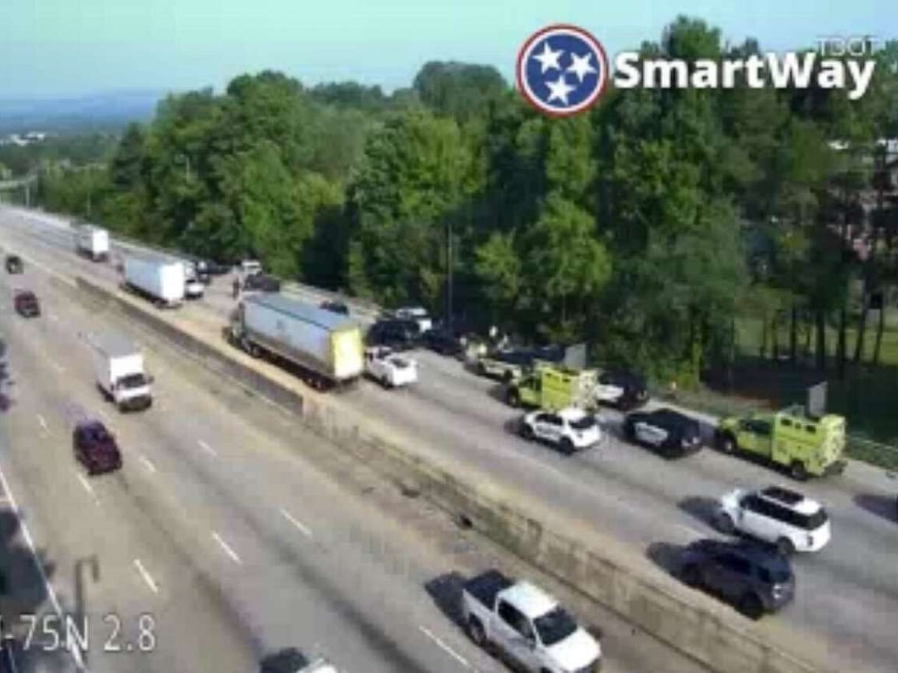 PHOTO: Tennessee Department of Transportation cameras show the scene of a minor car crash involving Florida Gov. Ron DeSantis and his campaign staff outside Chattanooga on July 25, 2023.