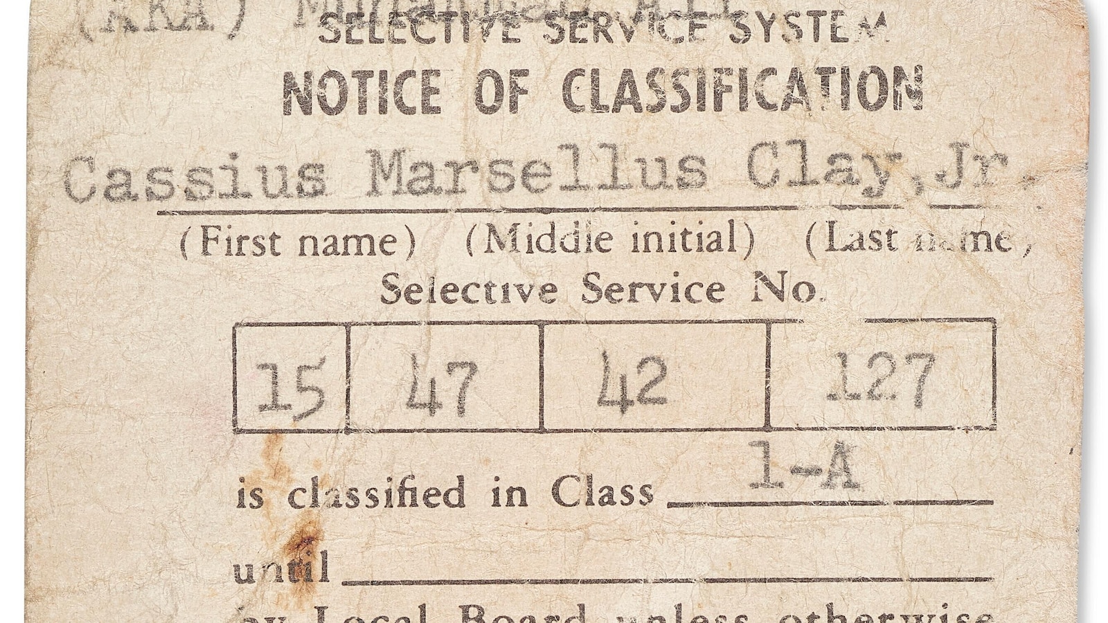 Muhammad Ali's unsigned draft card, a piece of Vietnam-era history, will be auctioned