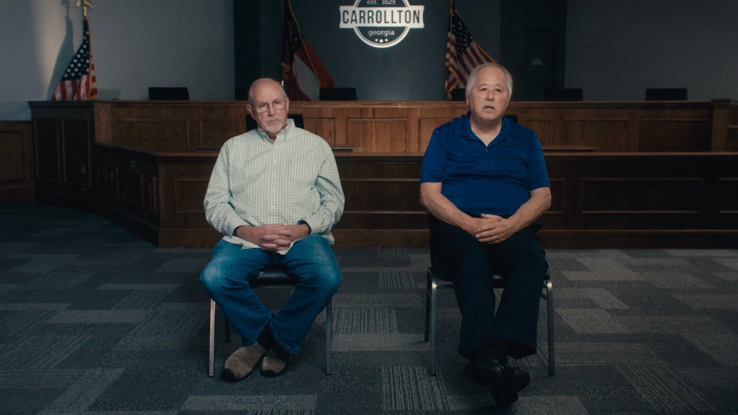 PHOTO: Retired Carrollton Police Department detectives Mike Bradley and Mike Thomas are shown during an interview.