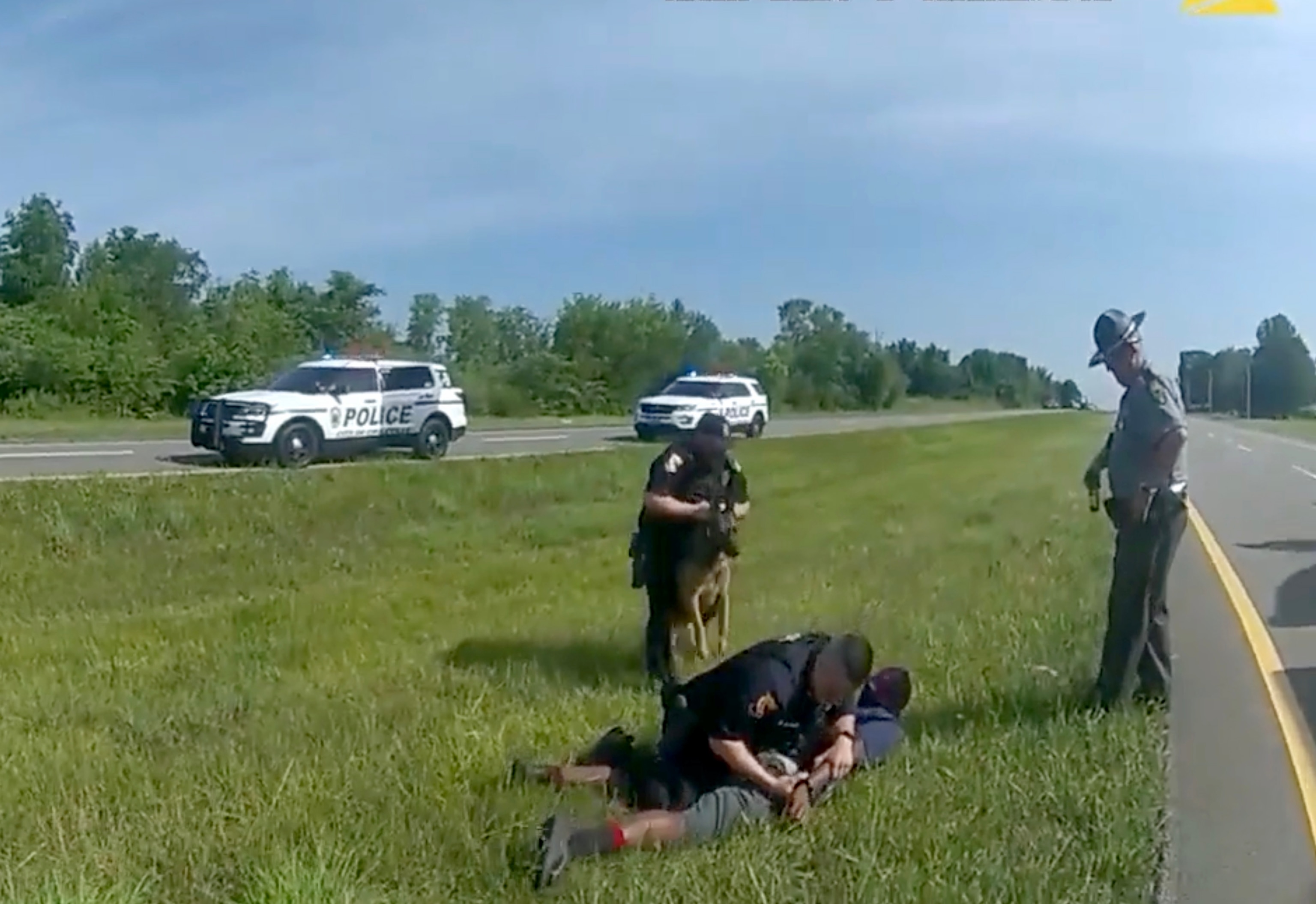 PHOTO: Video showing a police dog attacking and biting a suspect who had his hands up and was on his knees during a July 4, 2023, incident was released on July 23, 2023, by the Ohio State Highway Police.