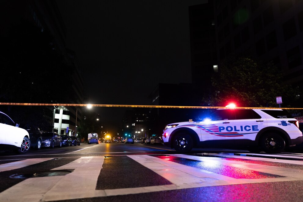 PHOTO: Police car at the site where two Israeli embassy employees were killed in Washington D.C.,  May 22, 2025.
