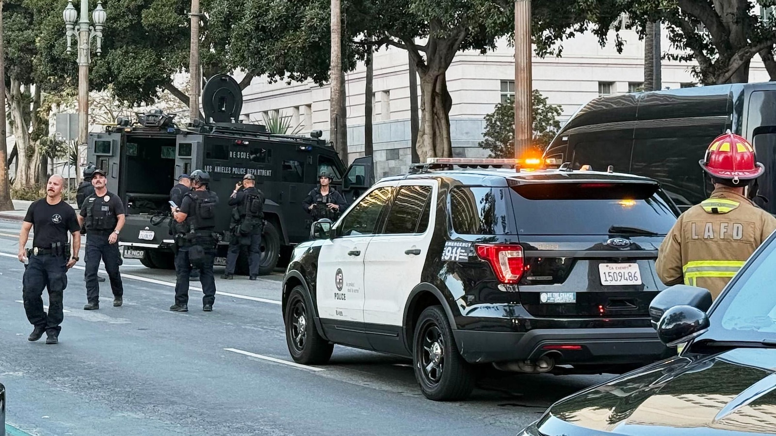 LA City Hall evacuated after car crashes into building's steps