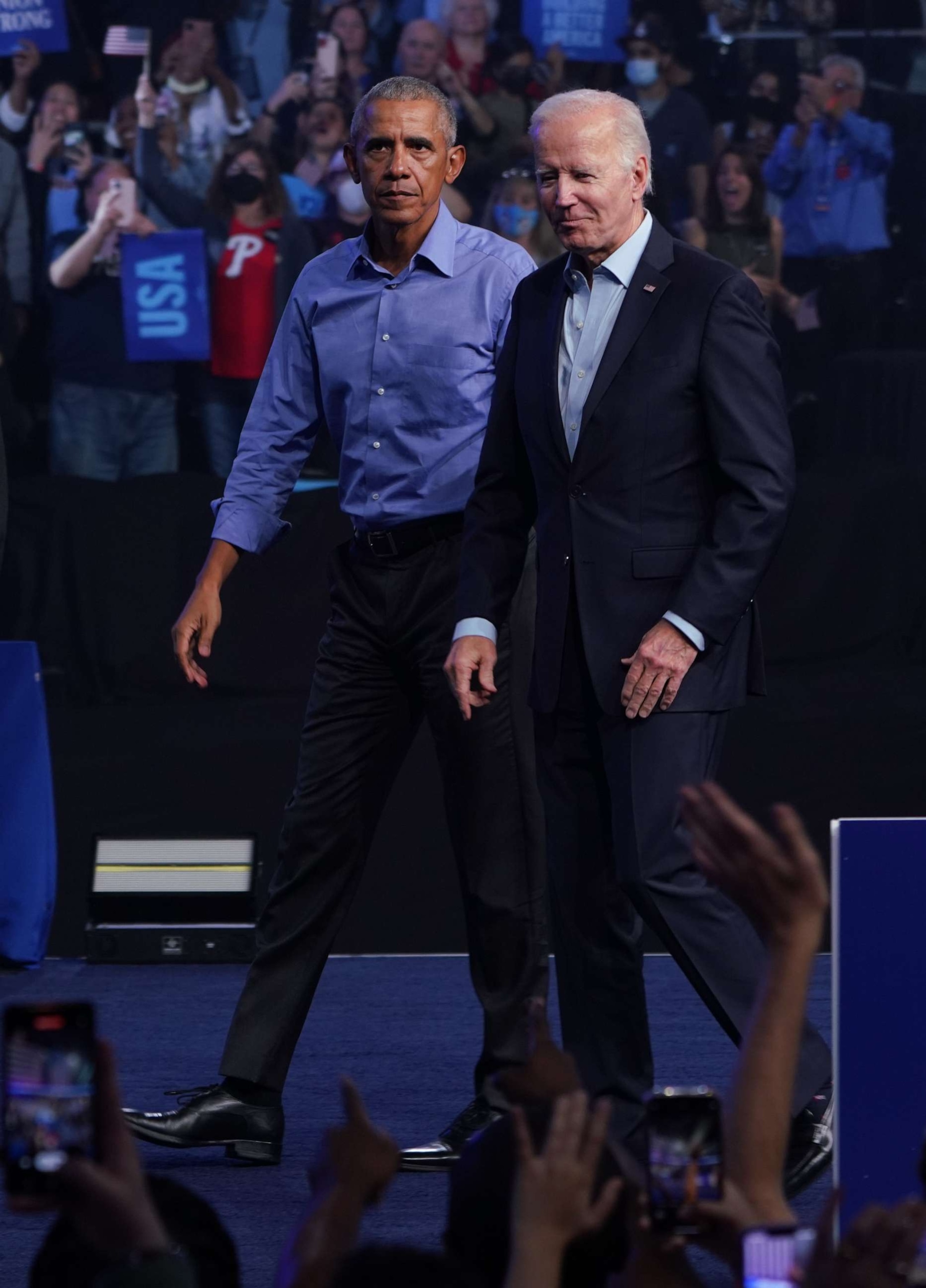 PHOTO: Former President Barack Obama and President Joe Biden attend a rally, Nov. 5, 2022, in Philadelphia.