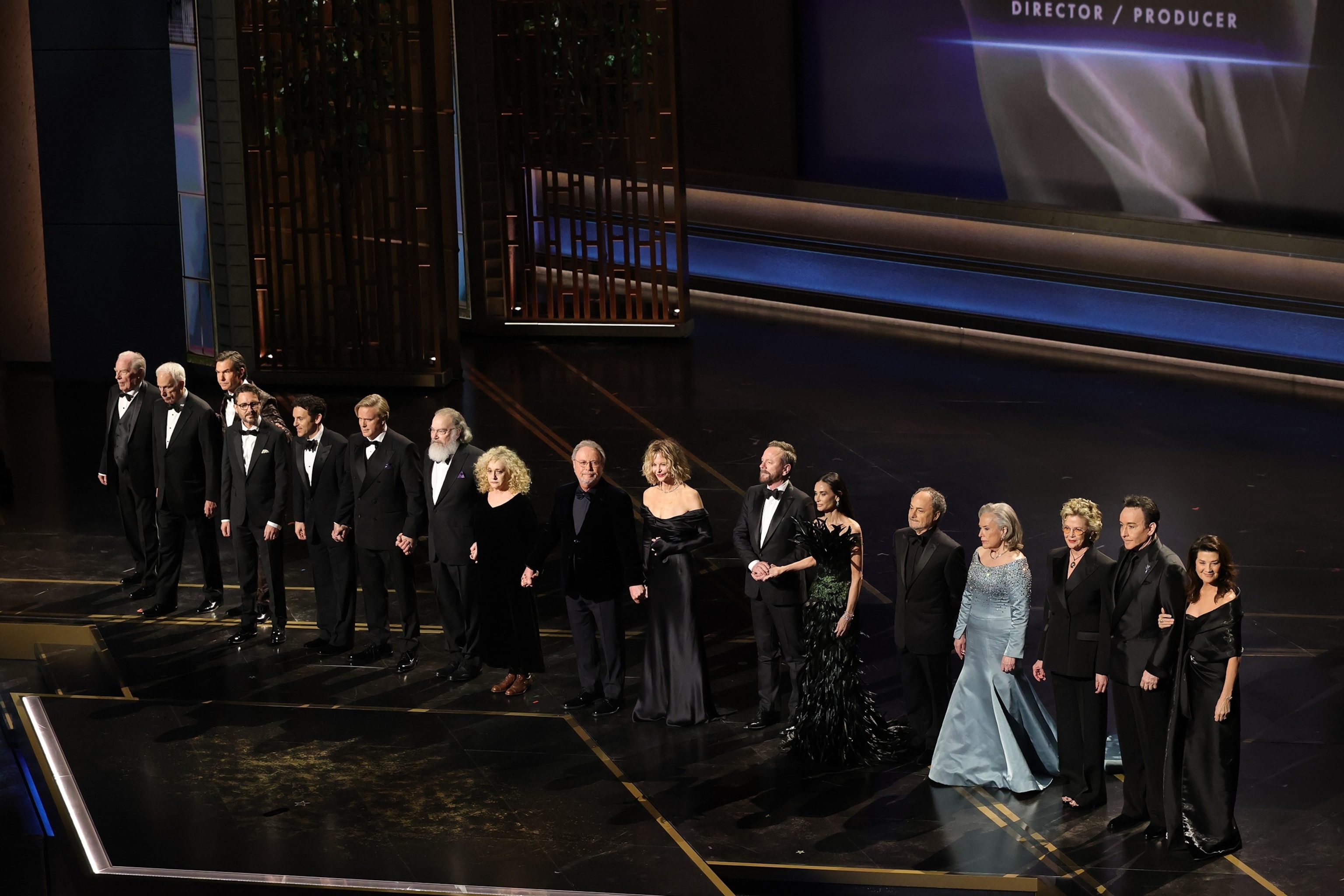 PHOTO: Billy Crystal joined by other actors speaks about the death of Rob Reiner at the 98th Academy Awards, March 15, 2026 in Hollywood, Calif.