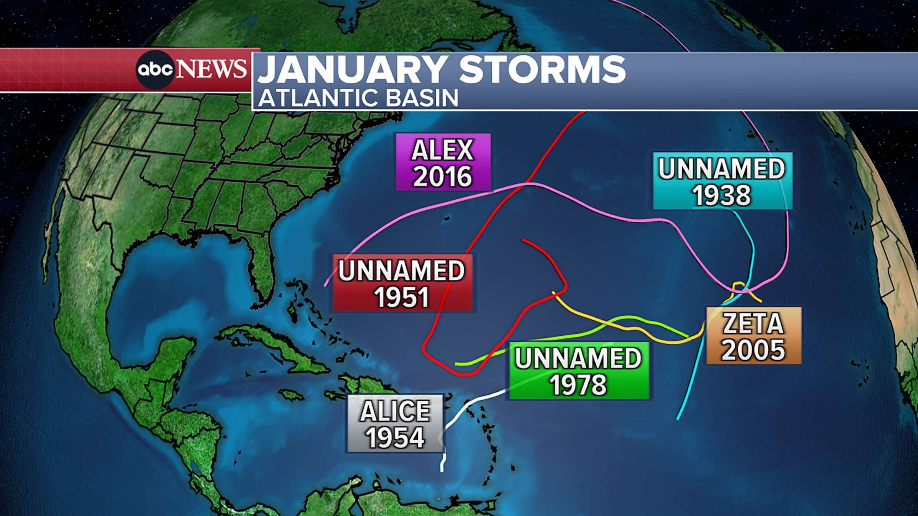 PHOTO: The National Hurricane Center has issued a rare tropical weather outlook for January: a strong non-tropical low pressure system that had been churning in the Atlantic Ocean, about 300 miles north of Bermuda.