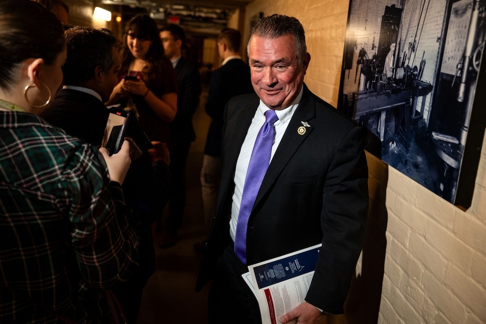 PHOTO: Rep. Don Bacon departs a meeting of the House Republican Conference at the U.S. Capitol in Washington, DC, May 7, 2024.