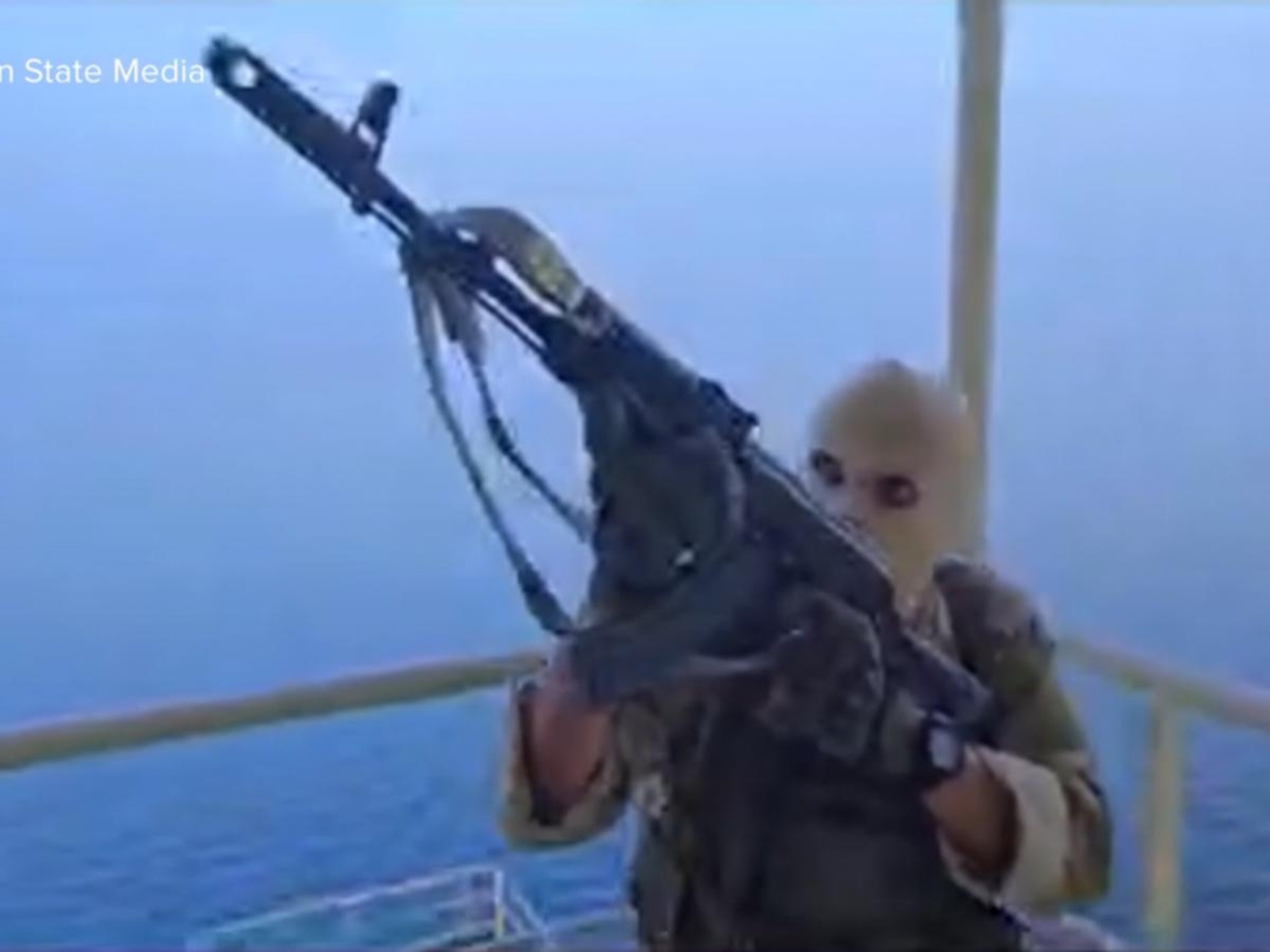 Video Iranian state TV airs video of masked gunmen boarding ship