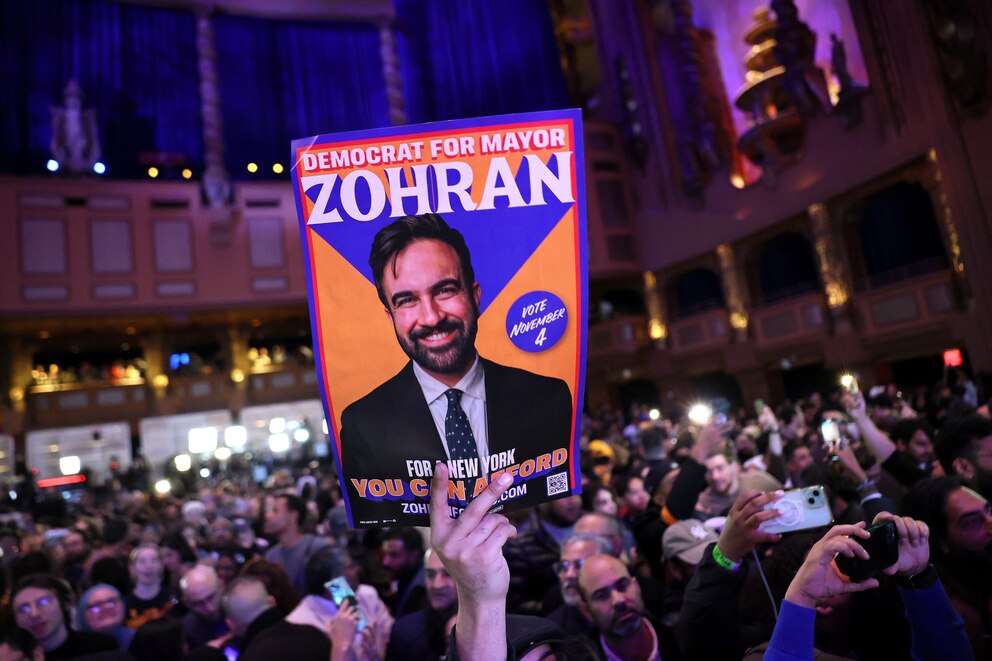 PHOTO: Supporters attend the  election watch party for New York City Democratic mayoral candidate Zohran Mamdani, November 4, 2025 in the Brooklyn borough of New York City. 