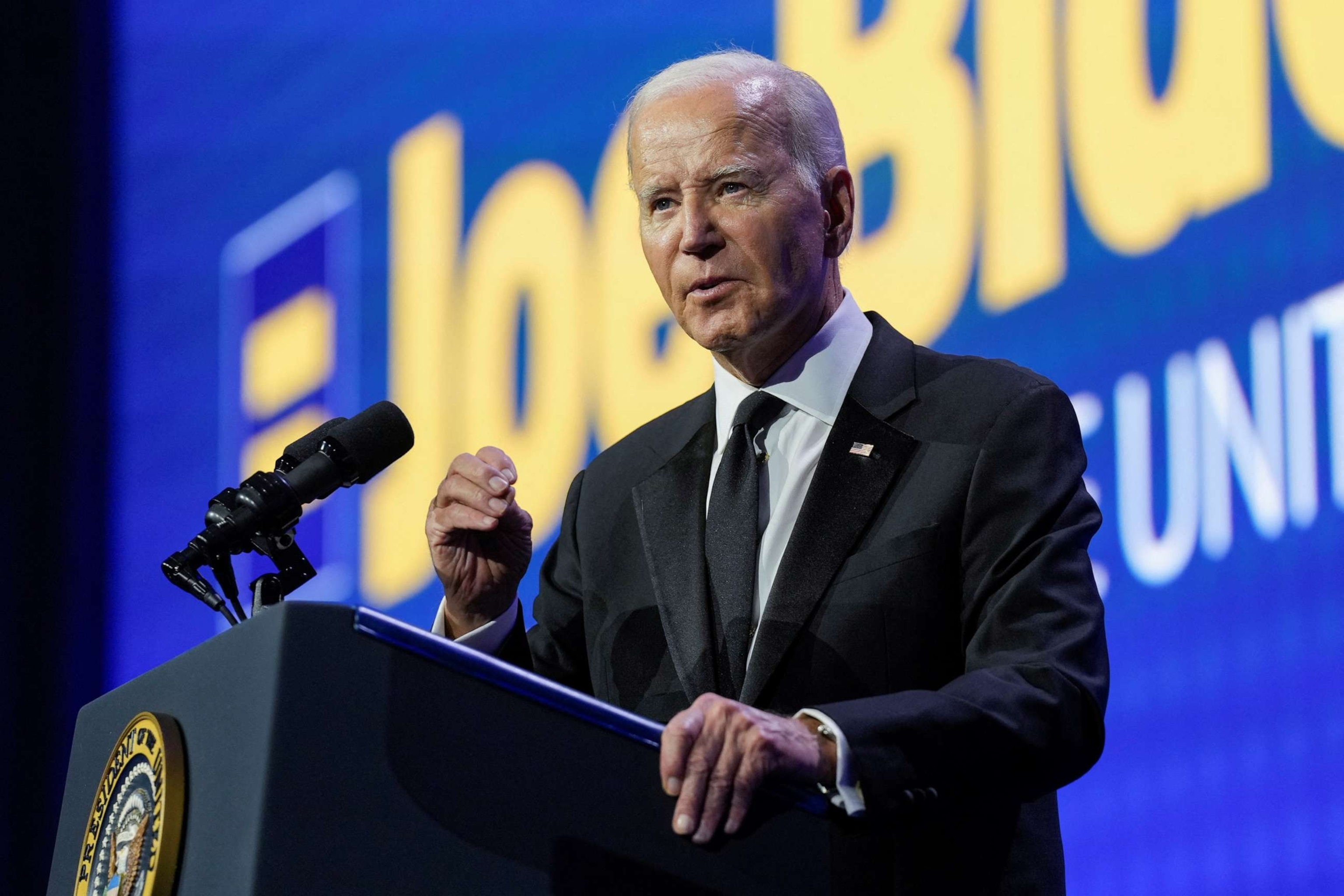 PHOTO: President Joe Biden speaks at a dinner hosted by the Human Rights Campaign at the Washington Convention Center in Washington, D.C., Oct. 14, 2023.