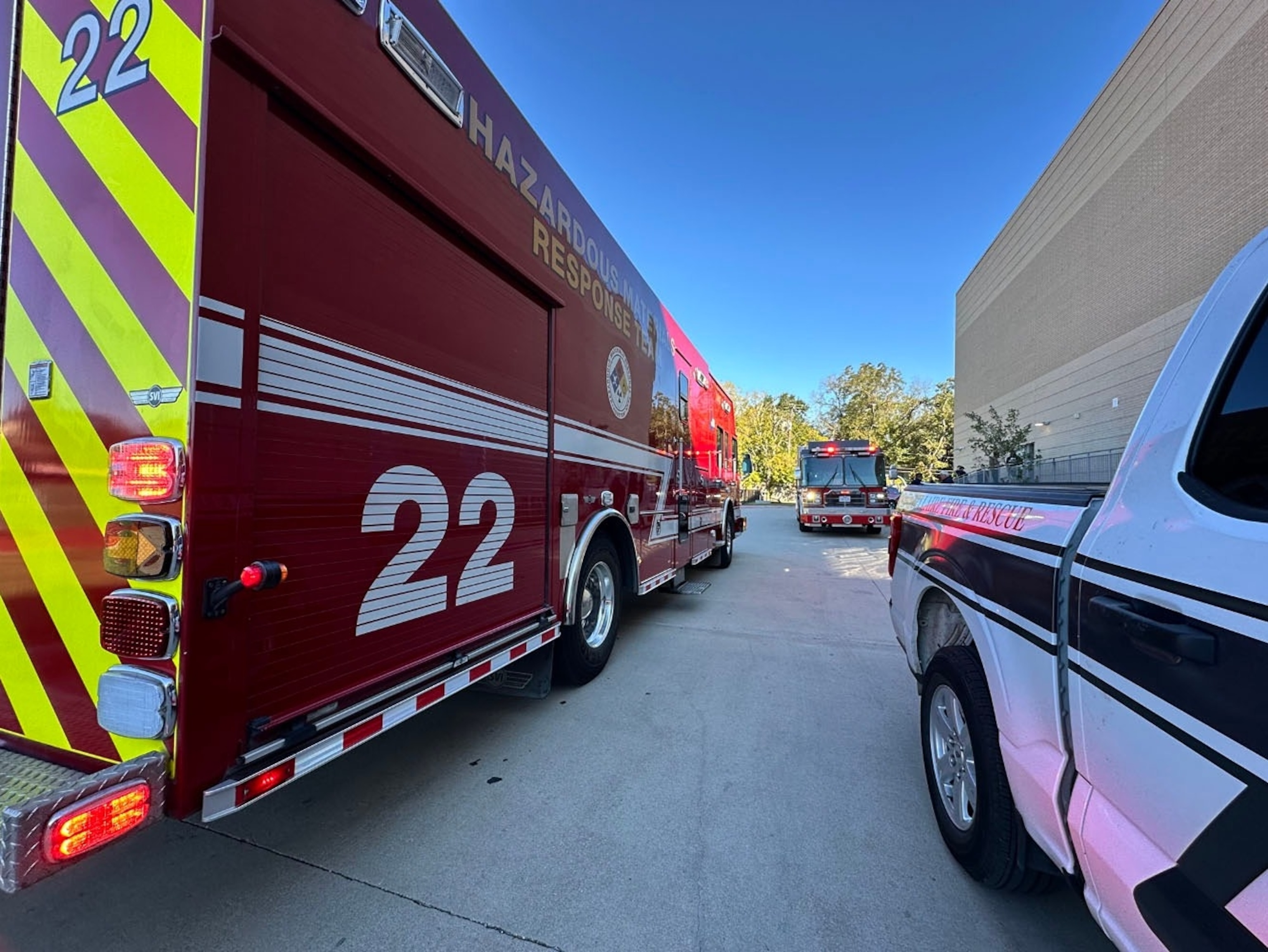 Bellaire Fire Department units responding to a fire alarm at Bellaire High School.