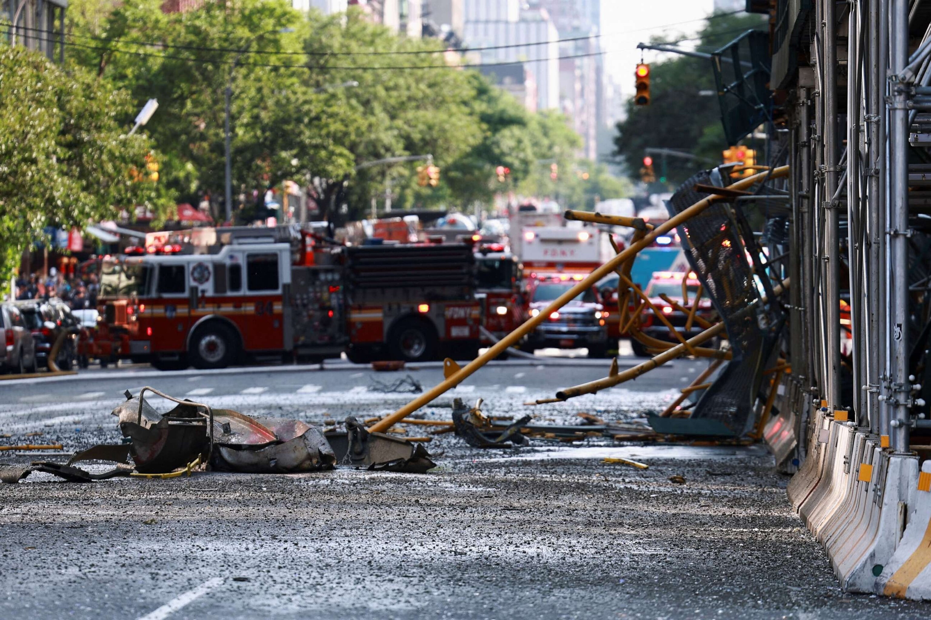 PHOTO: Ruins are visible after a construction crane caught fire on a high-rise building in Manhattan, New York City, July 26, 2023.