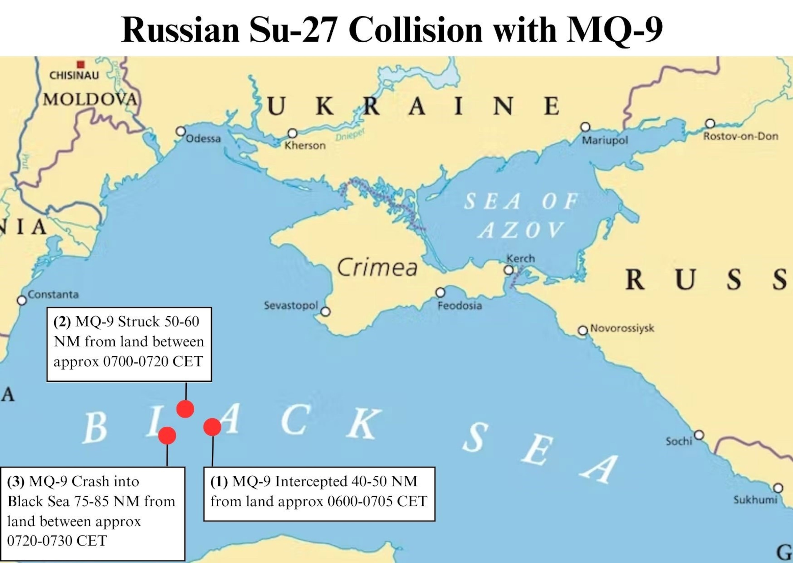 PHOTO: Map of the Russian Su-27 collision with U.S. Air Force MQ-9 in international air space over the Black Sea, March 14.