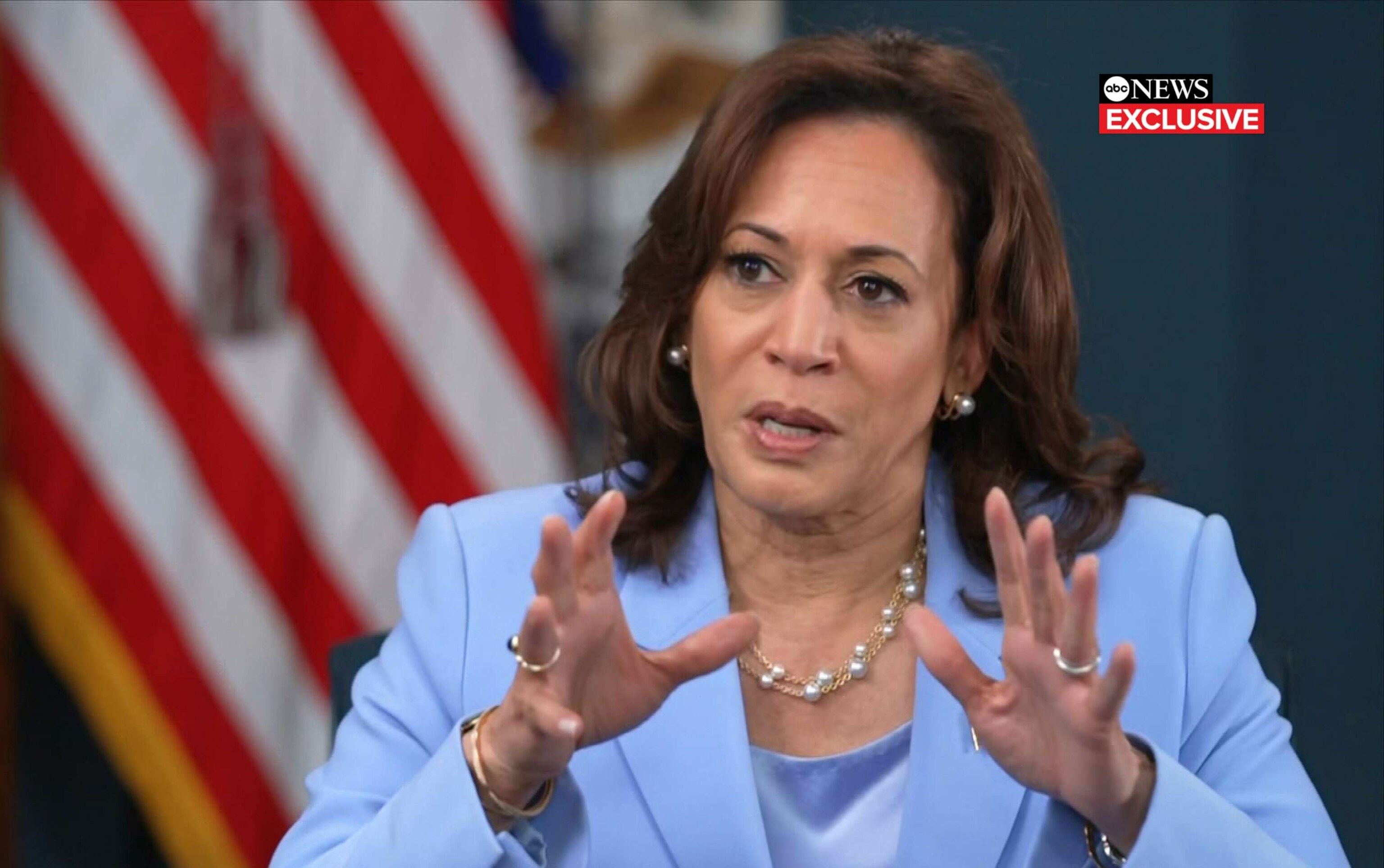 PHOTO: Vice President Kamala Harris speaks with Linsey Davis during an interview with ABC News, July 28, 2023.