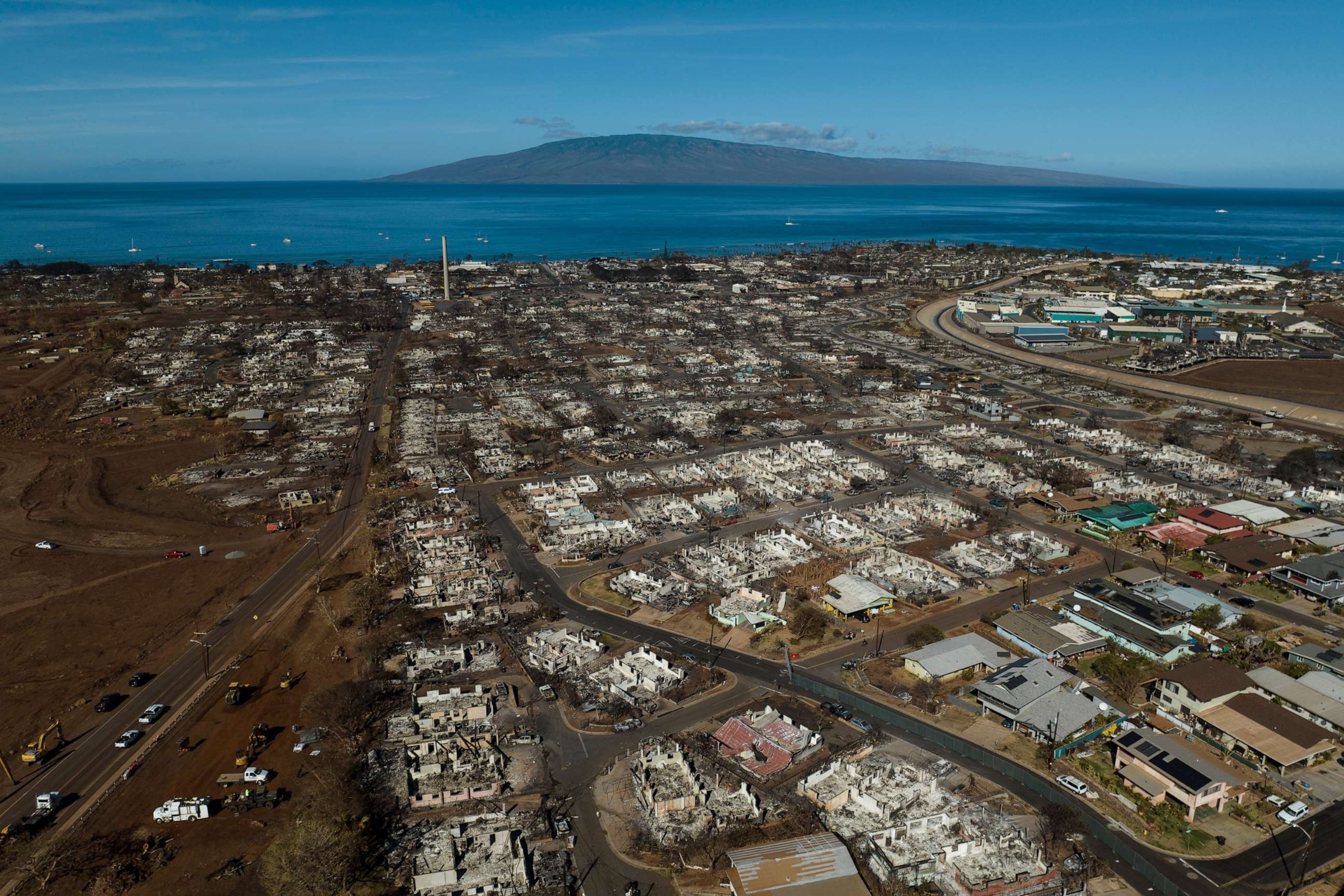 PHOTO: A aerial view of the burned areas in the aftermath of a wildfire in Lahaina, Hawaii, Aug. 17, 2023.