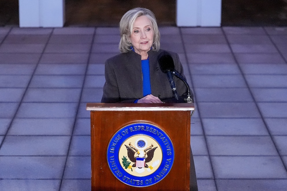 PHOTO: Former Secretary of State Hillary Clinton speaks after testifying before House lawmakers as part of a congressional investigation into convicted sex offender Jeffrey Epstein, Feb. 26, 2026, in Chappaqua, N.Y. 