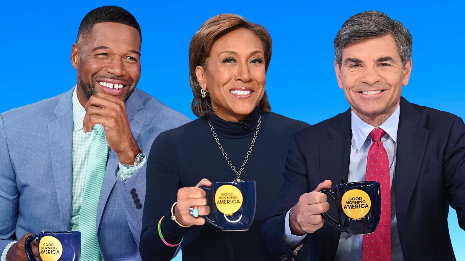 Michael Strahan, Robin Roberts and George Stephanopoulos.
