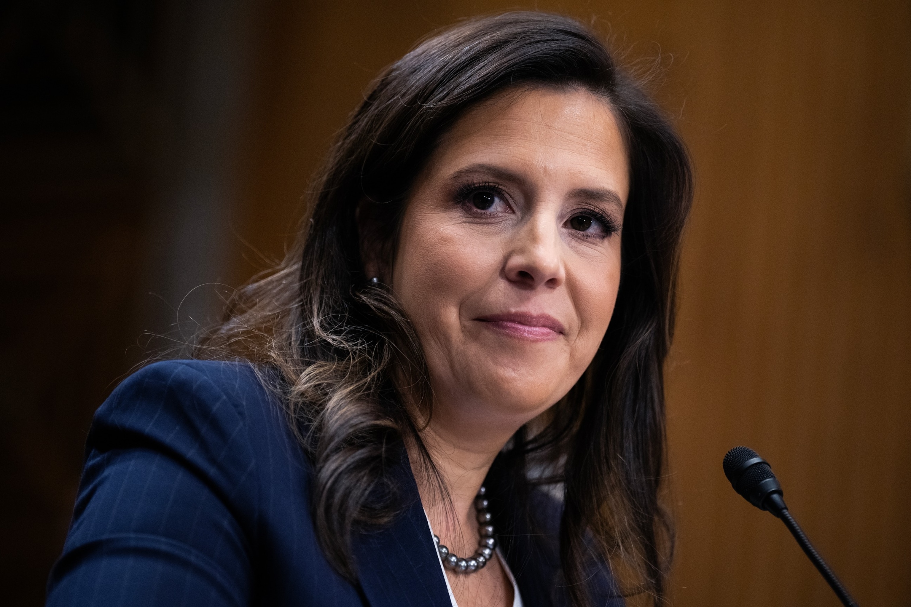 PHOTO: In this Jan. 21, 2025, file photo, Rep. Elise Stefanik testifies during her Senate Foreign Relations Committee confirmation hearing in Dirksen building, in Washington, D.C.