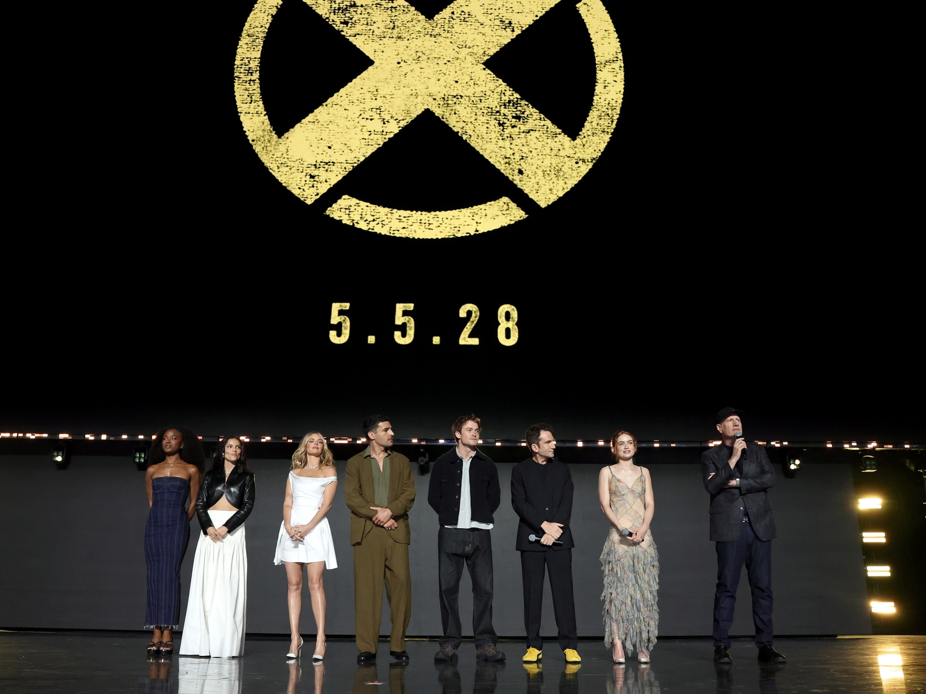Maya Boyd, Inde Navarrette, Samara Weaving, Christopher Abbott, Kit Connor, Jake Schreier, Sadie Sink and Kevin Feige, President, Marvel Studios, speak onstage at the Disney Entertainment Showcase at D23: The Ultimate Disney Fan Event on August 14, 2026.