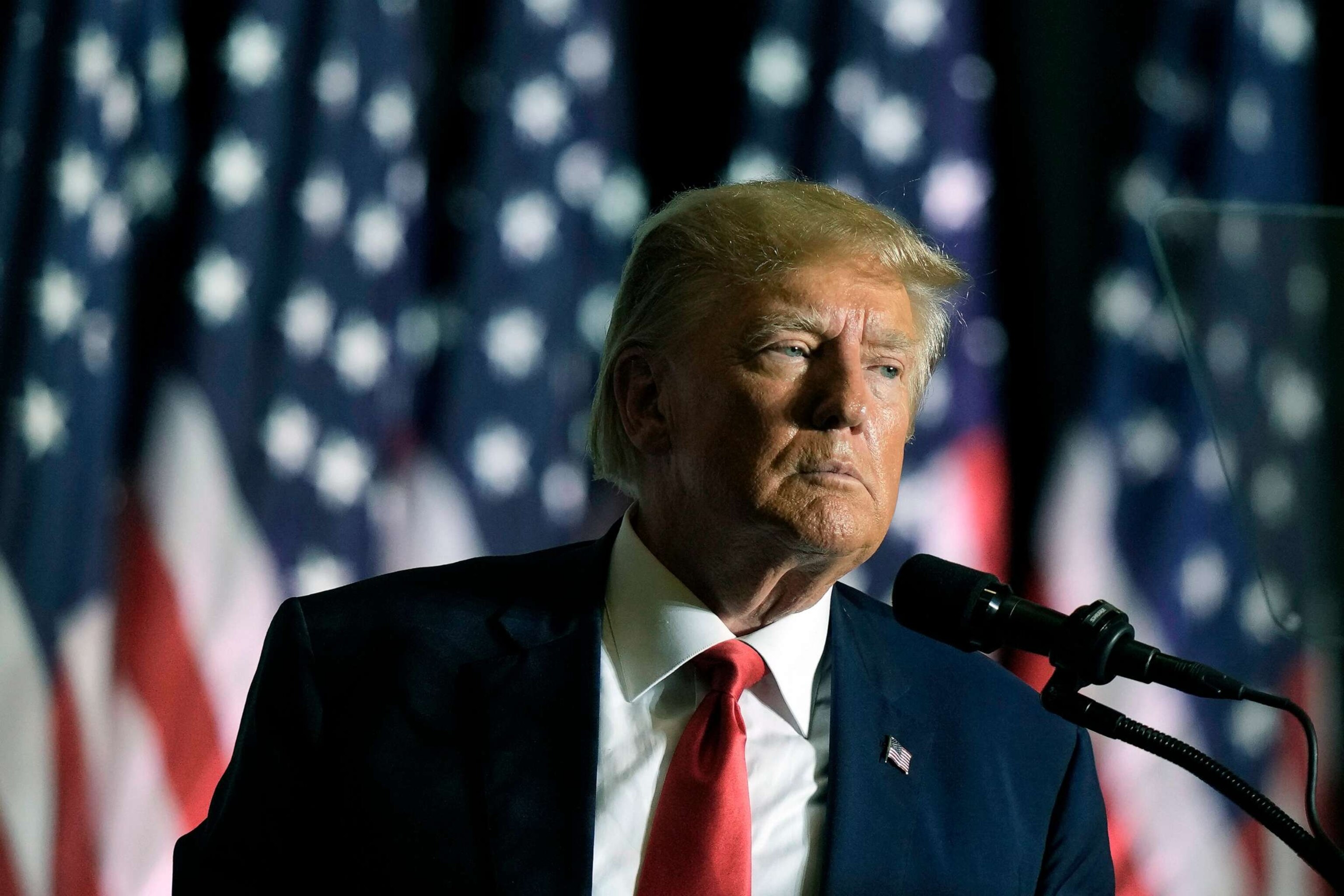 PHOTO: Former President Donald Trump speaks during a rally, July 7, 2023, in Council Bluffs, Iowa.