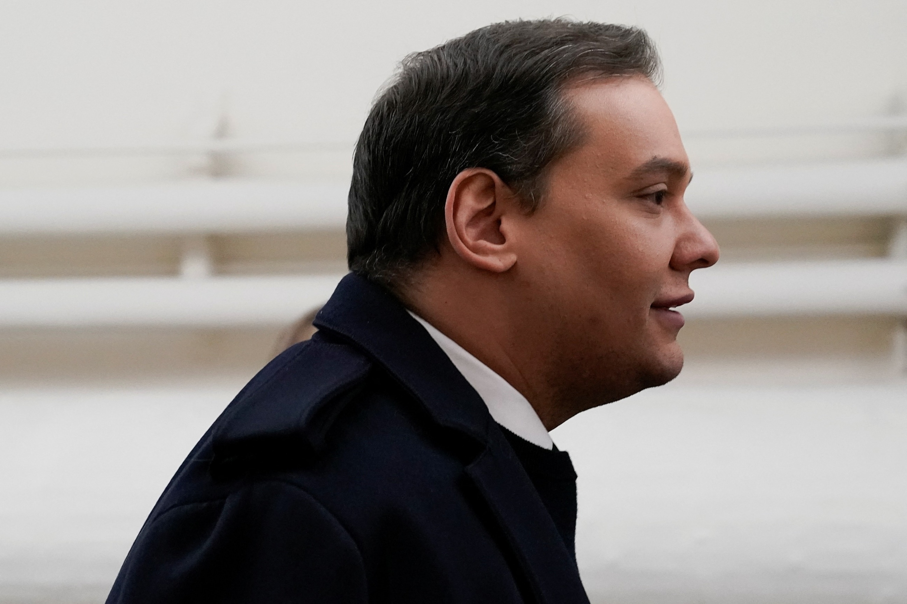 PHOTO: Representative George Santos walks to a series of votes including a vote to expel him from the House of Representatives, on Capitol Hill in Washington, U.S., Dec. 1, 2023.