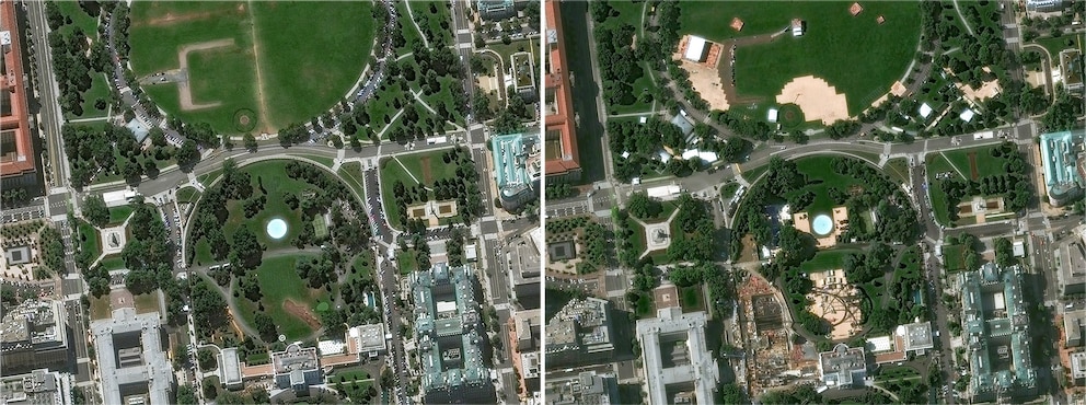 PHOTO: Vantor satellite images show the UFC Octagon on the South Lawn and the stage for a concert on the Ellipse being built.