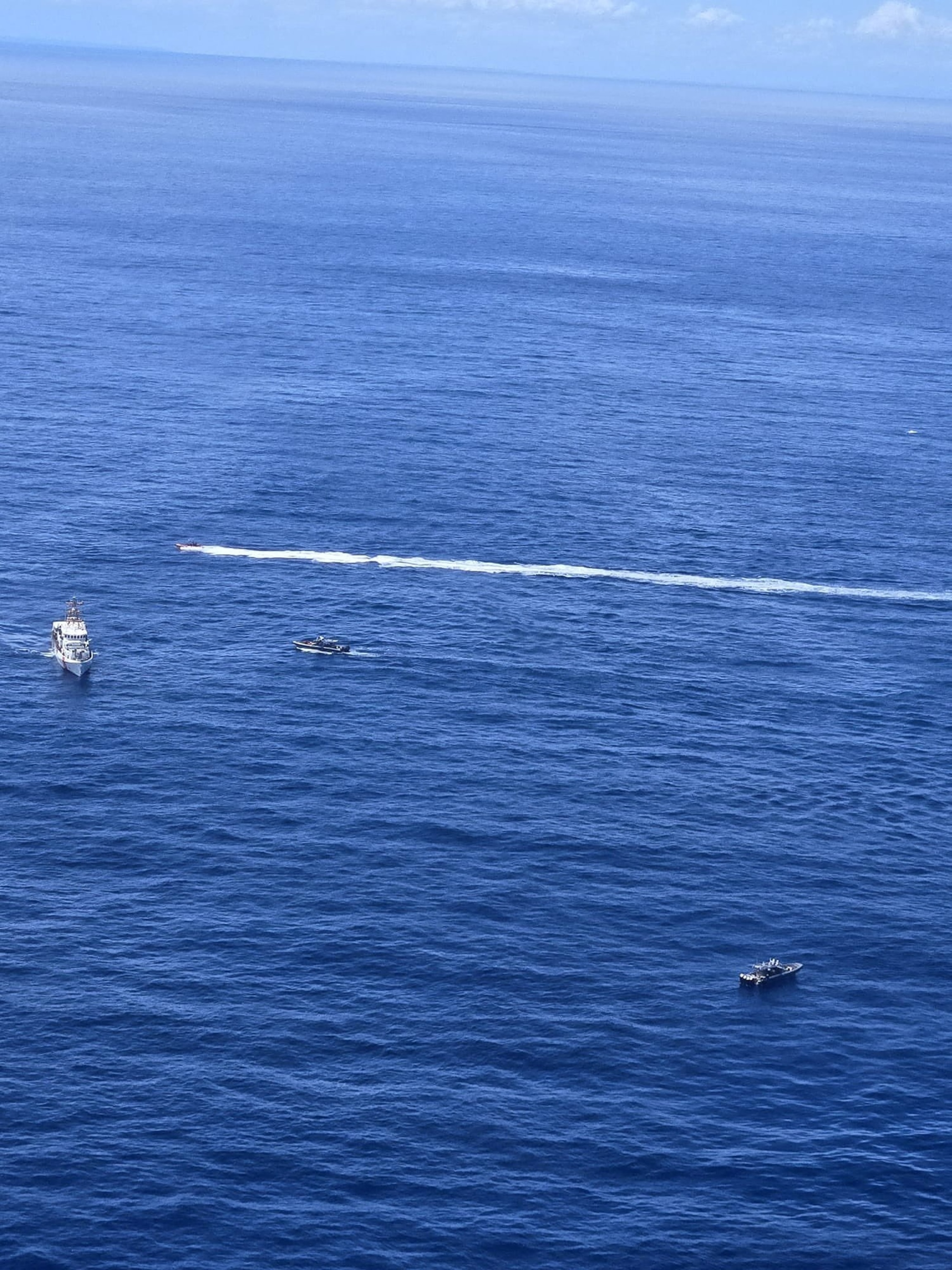 PHOTO: An aerial view shows the U.S. Coast Guard and other agencies responding to the capsized vessel off Mona Island, Puerto Rico, Sept. 28, 2026.