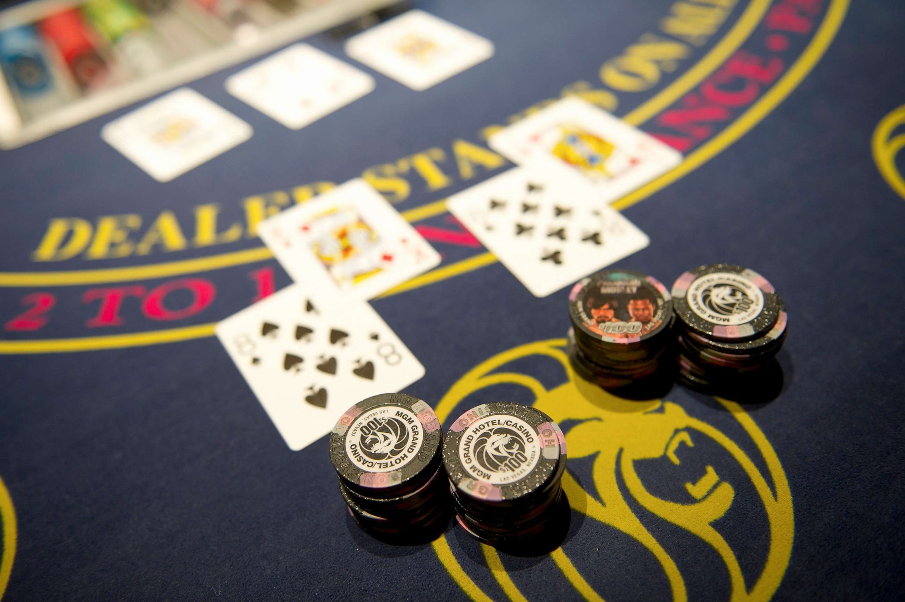 PHOTO: Playing cards and chips are displayed on a blackjack table at the MGM Resorts International in Las Vegas, Nevada, Jan. 26, 2012.