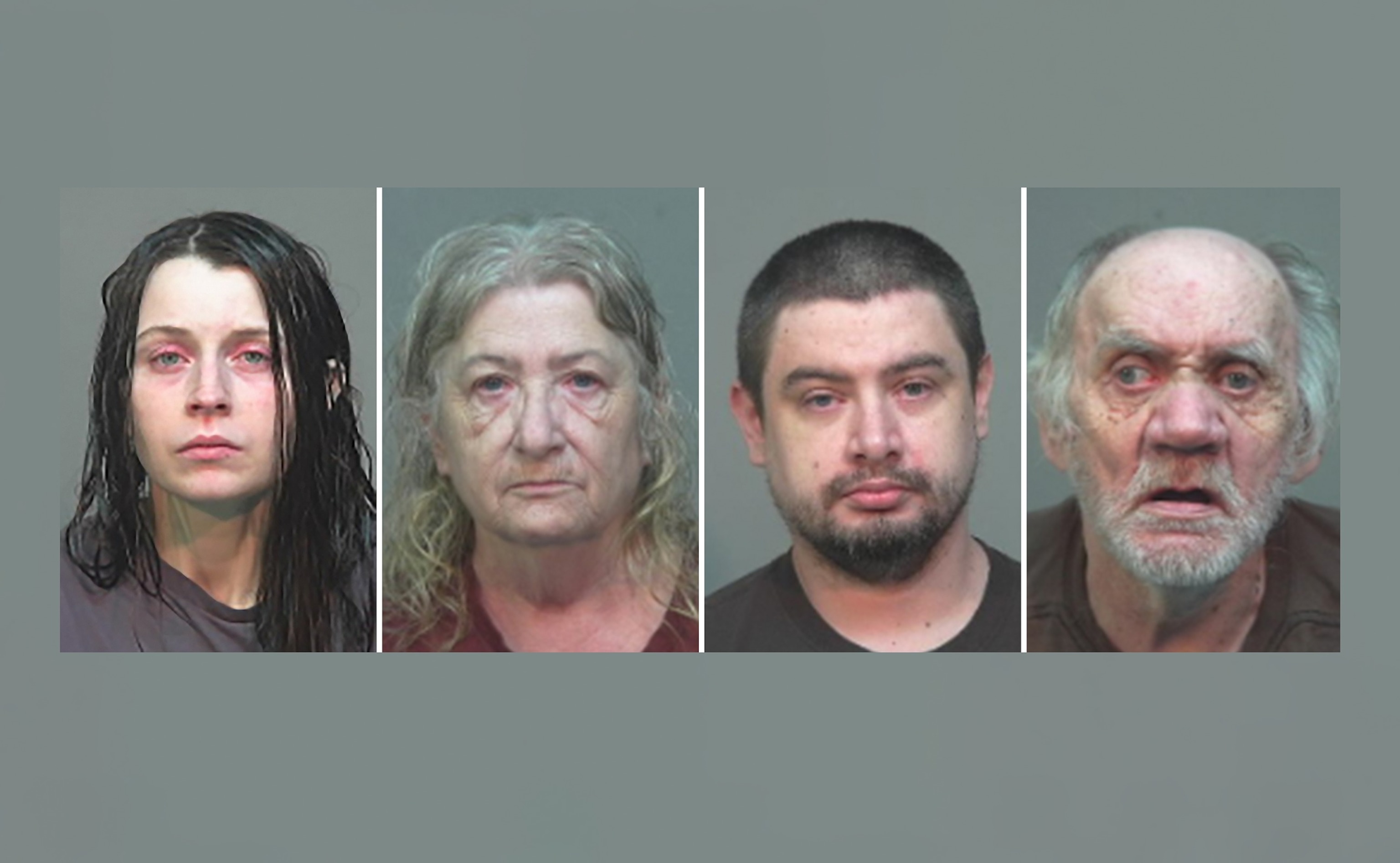 PHOTO: From left: Elizabeth Siders, Christina Siders, Gary Siders Jr. and  Gary Siders Sr., are seen in booking photos on June 30, 2026.