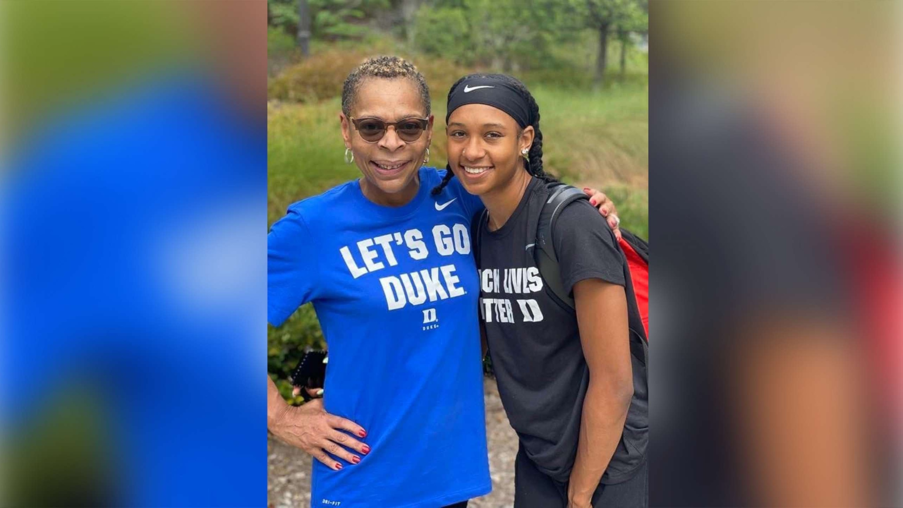 PHOTO: Lesa Pamplin poses with her goddaughter Rachel Richardson in an image taken during the Duke Invitational Volleyball tournament in 2021.