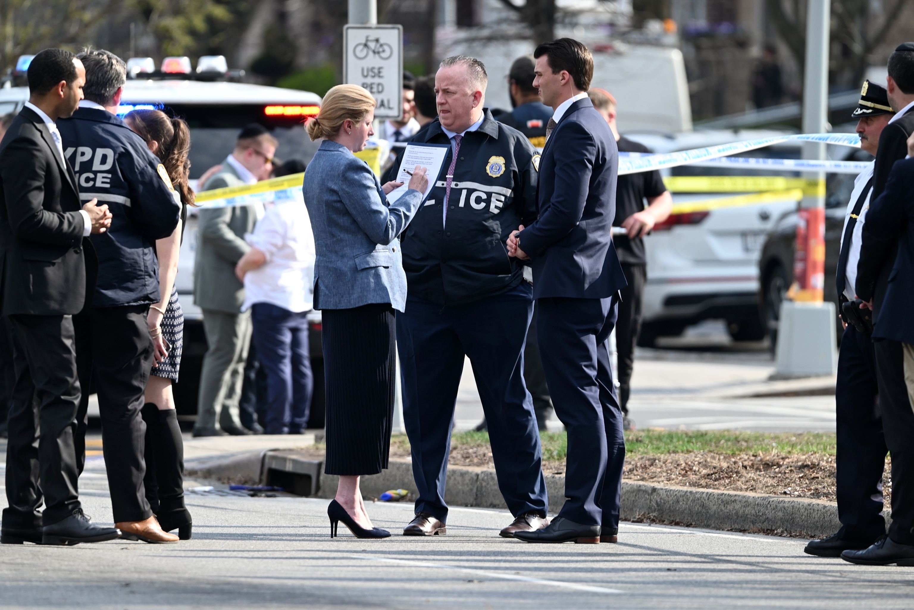 PHOTO: In this March 29, 2025, file photo, Police Commissioner Jessica Tisch visits the scene of a crime in Gravesend, Brooklyn.