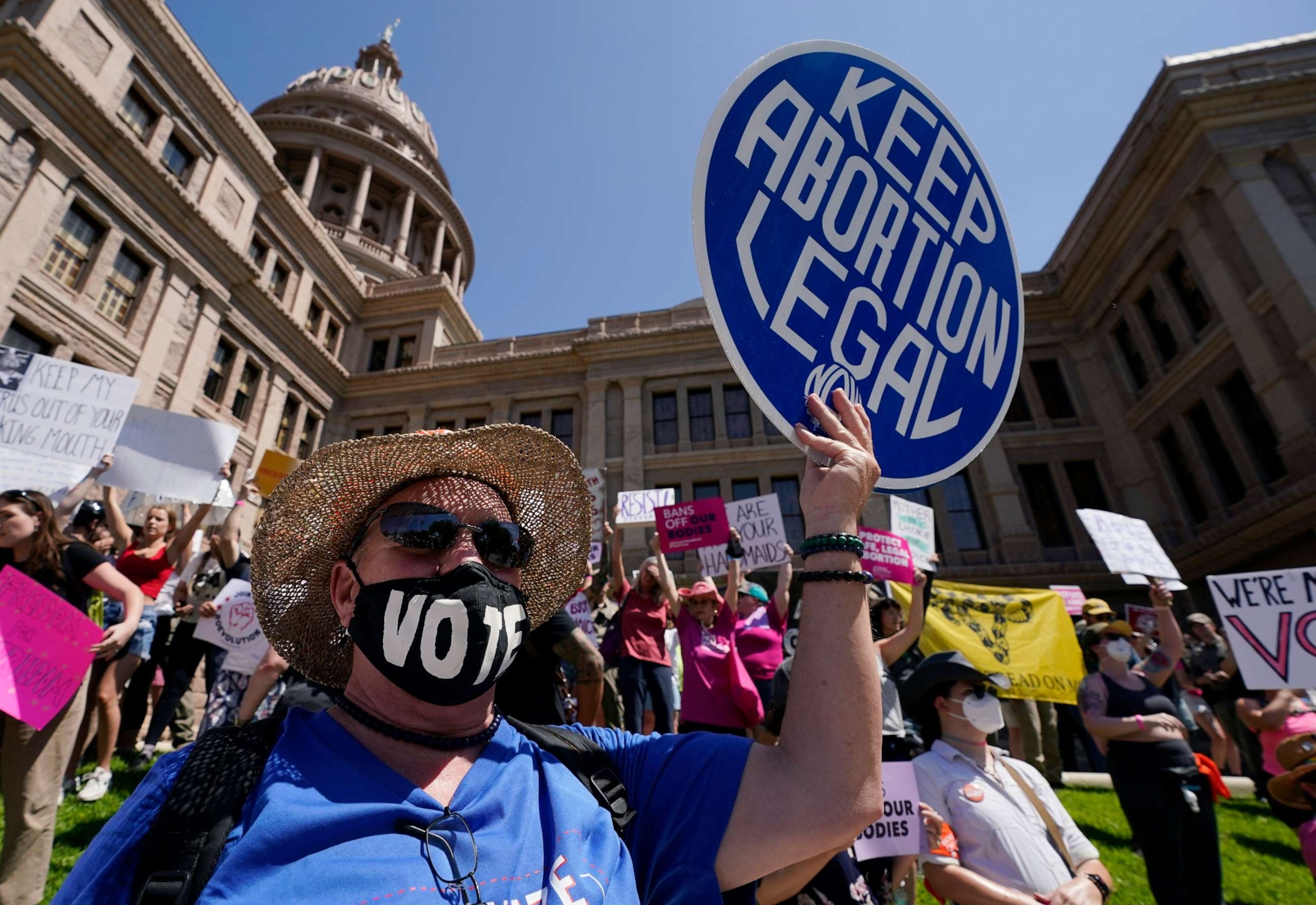 PHOTO: Abortion rights demonstrators attend a rally at the Texas Capitol in Austin, Texas, May 14, 2022.